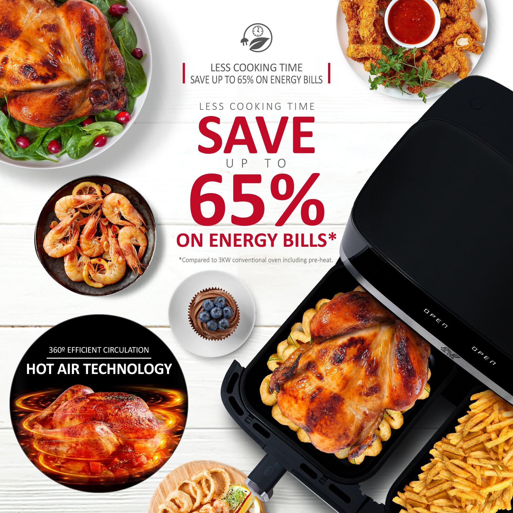 NETTA Dual Basket Air Fryer with LED Touch Screen Display, 8 Cooking Pre-Sets and Timer - Dishwasher Safe