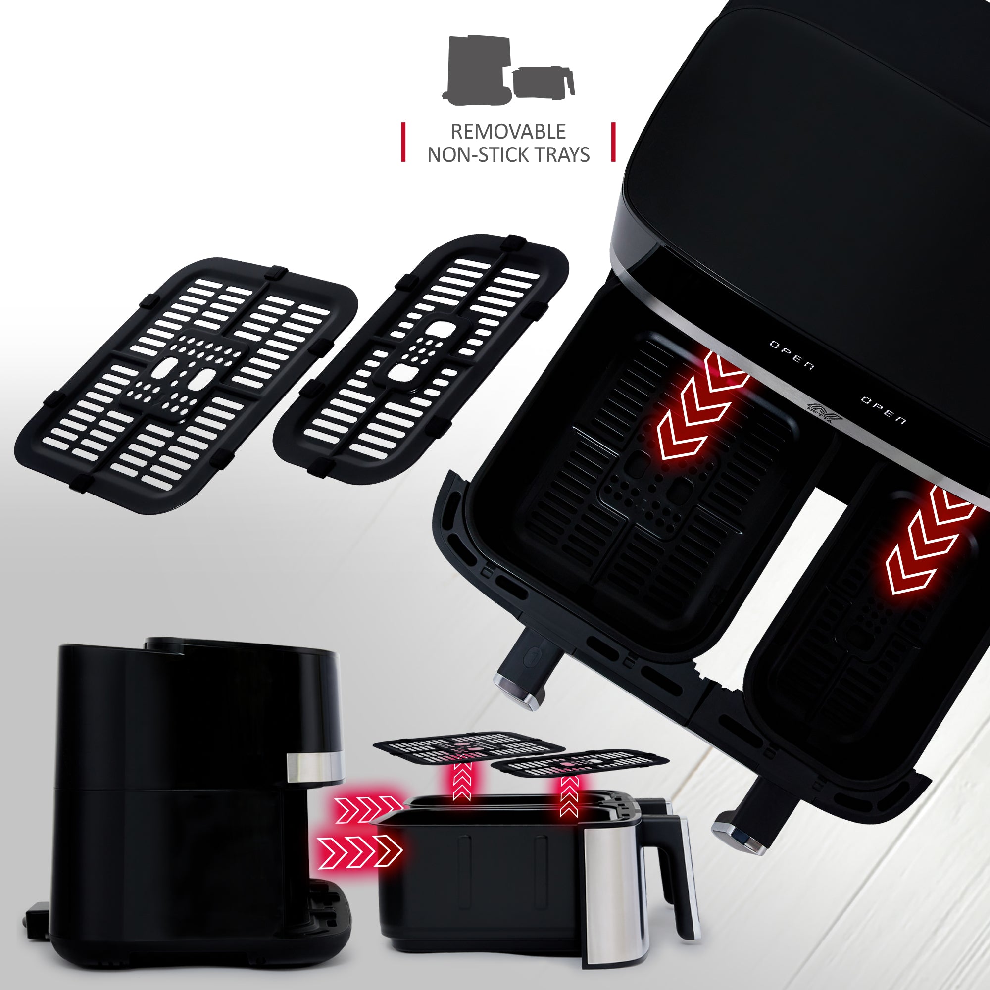 NETTA Dual Basket Air Fryer with LED Touch Screen Display, 8 Cooking Pre-Sets and Timer - Dishwasher Safe