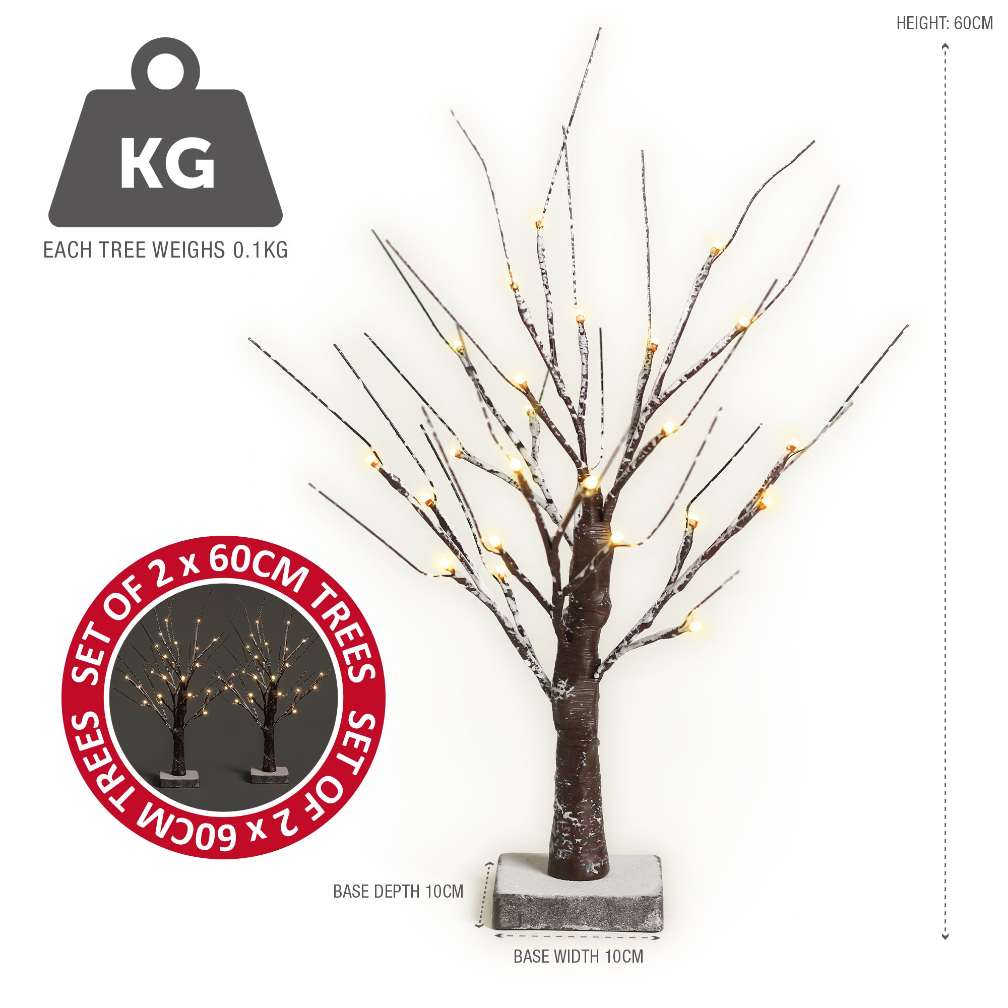 NETTA 2FT Birch Twig Tree - Pre-Lit with 24 Warm White LEDs