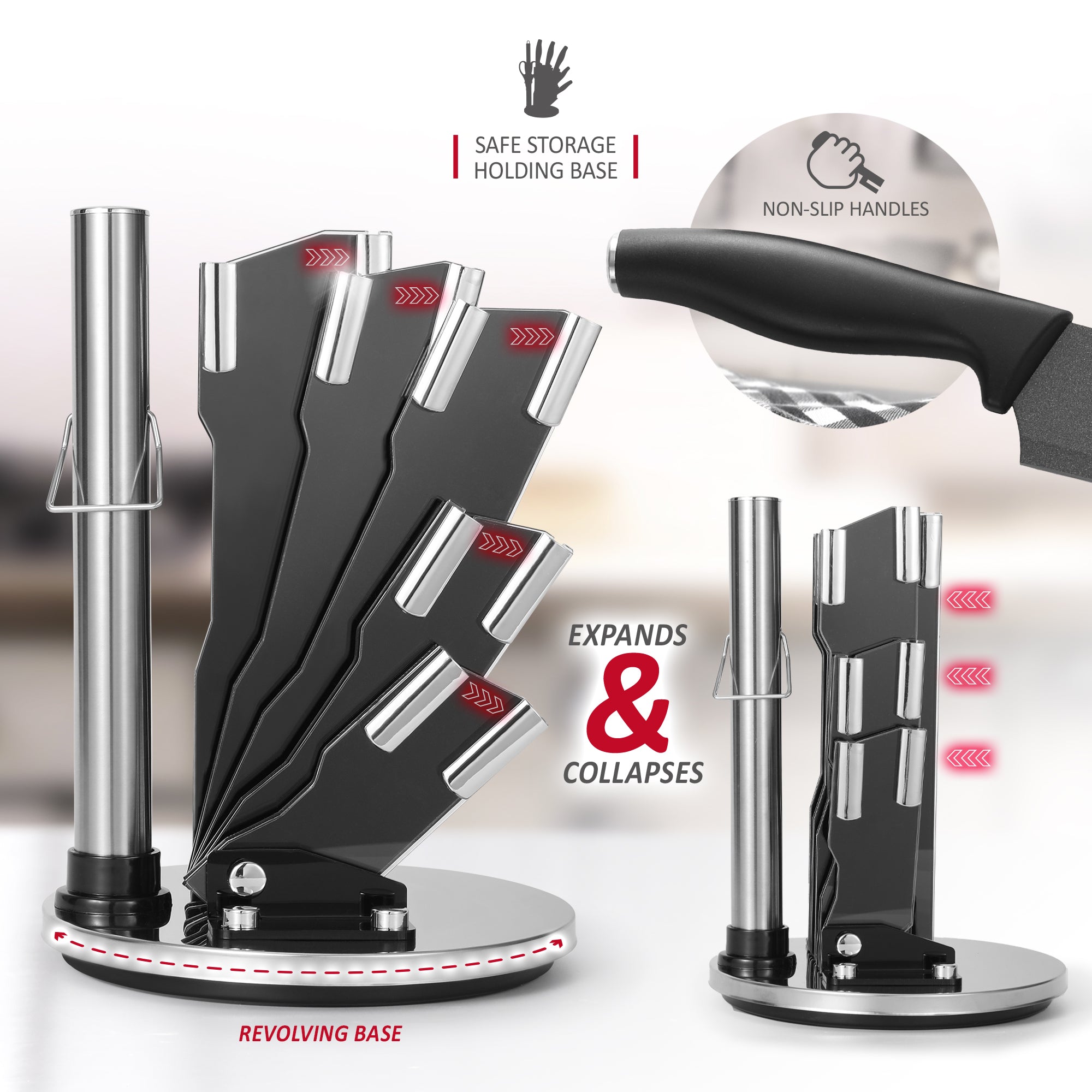 NETTA 7 Piece Stainless Steel Knife Set with Block - Black