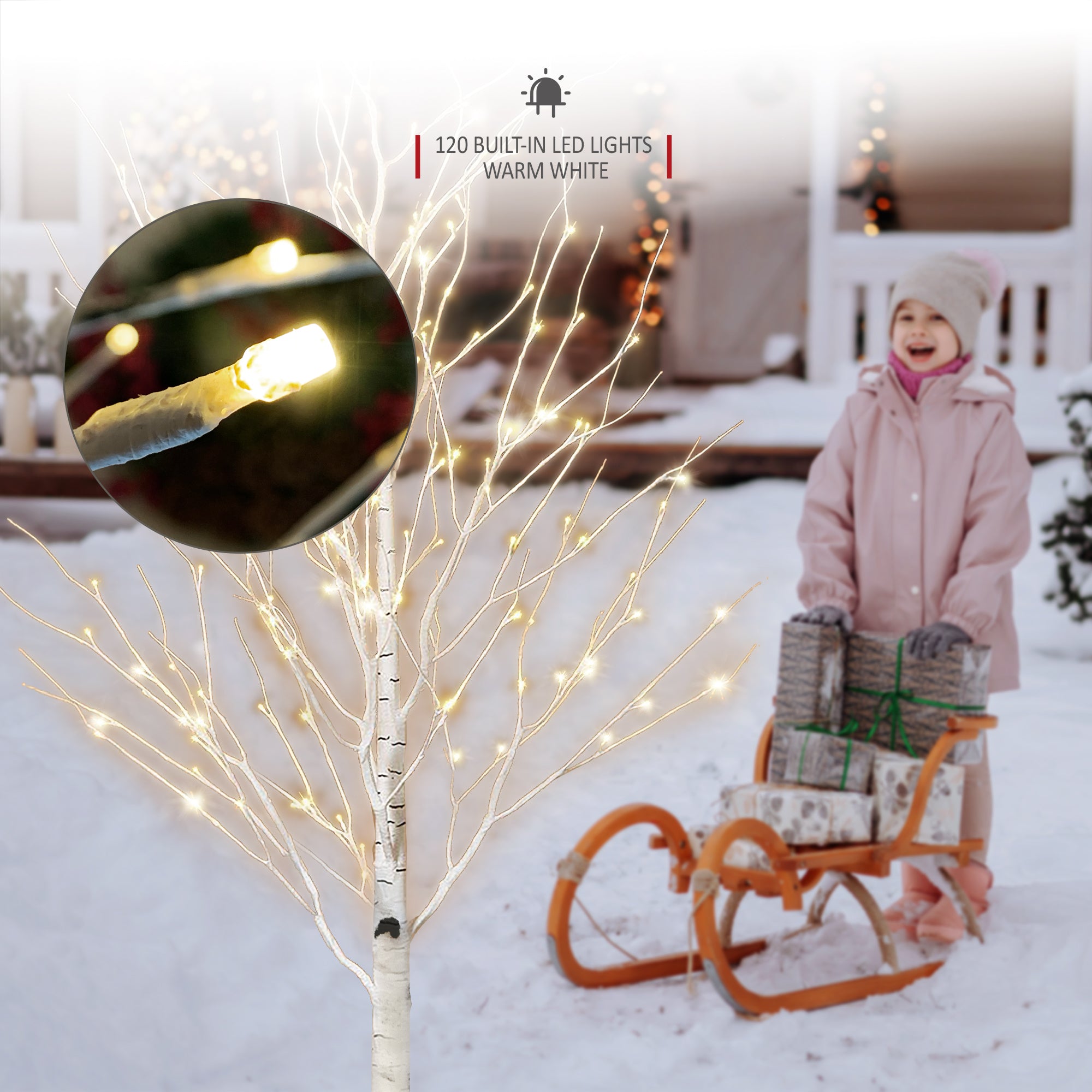 NETTA Pre-Lit Birch Tree with Warm White LEDs - White