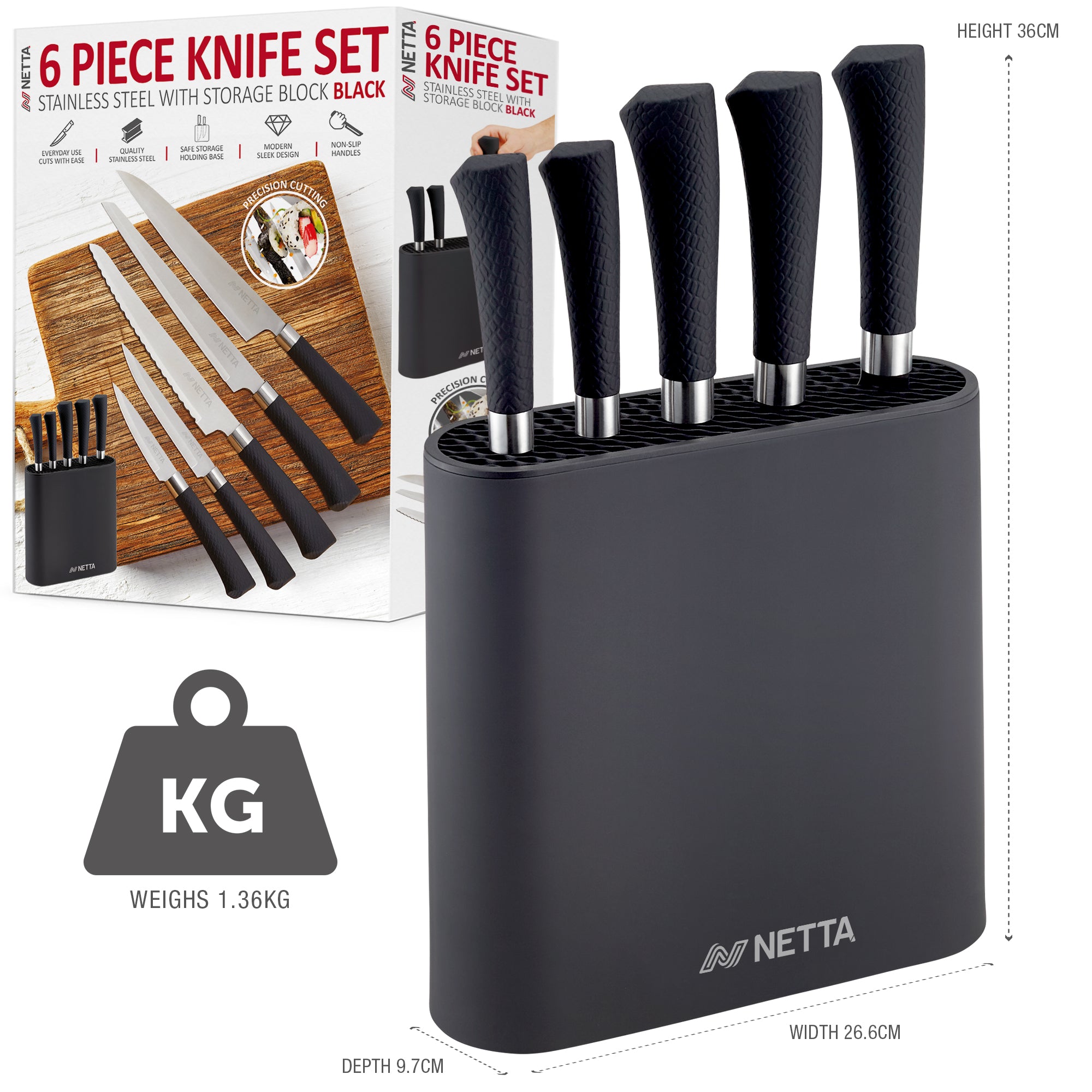NETTA 6 Piece Knife Set With Block