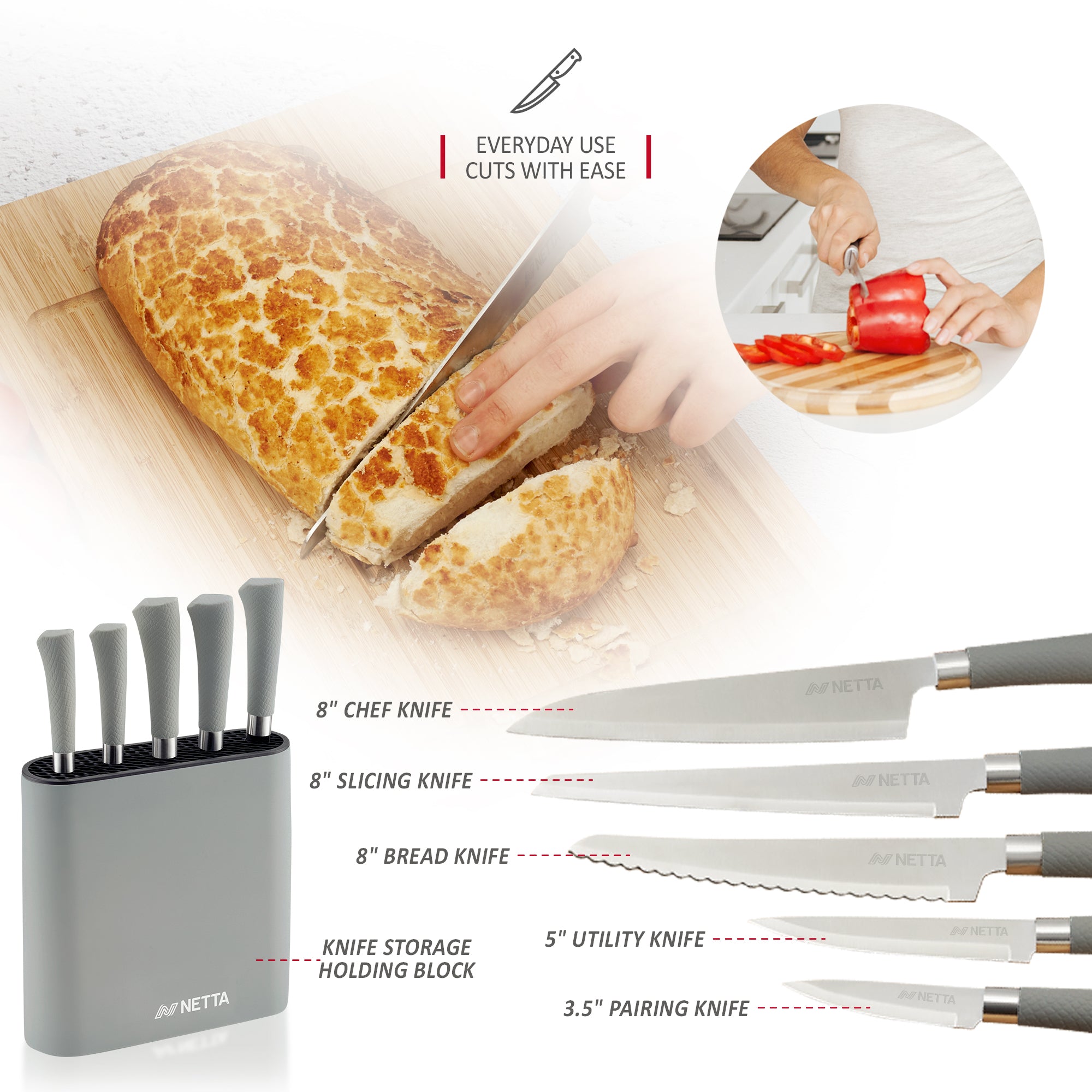 NETTA 6 Piece Knife Set With Block