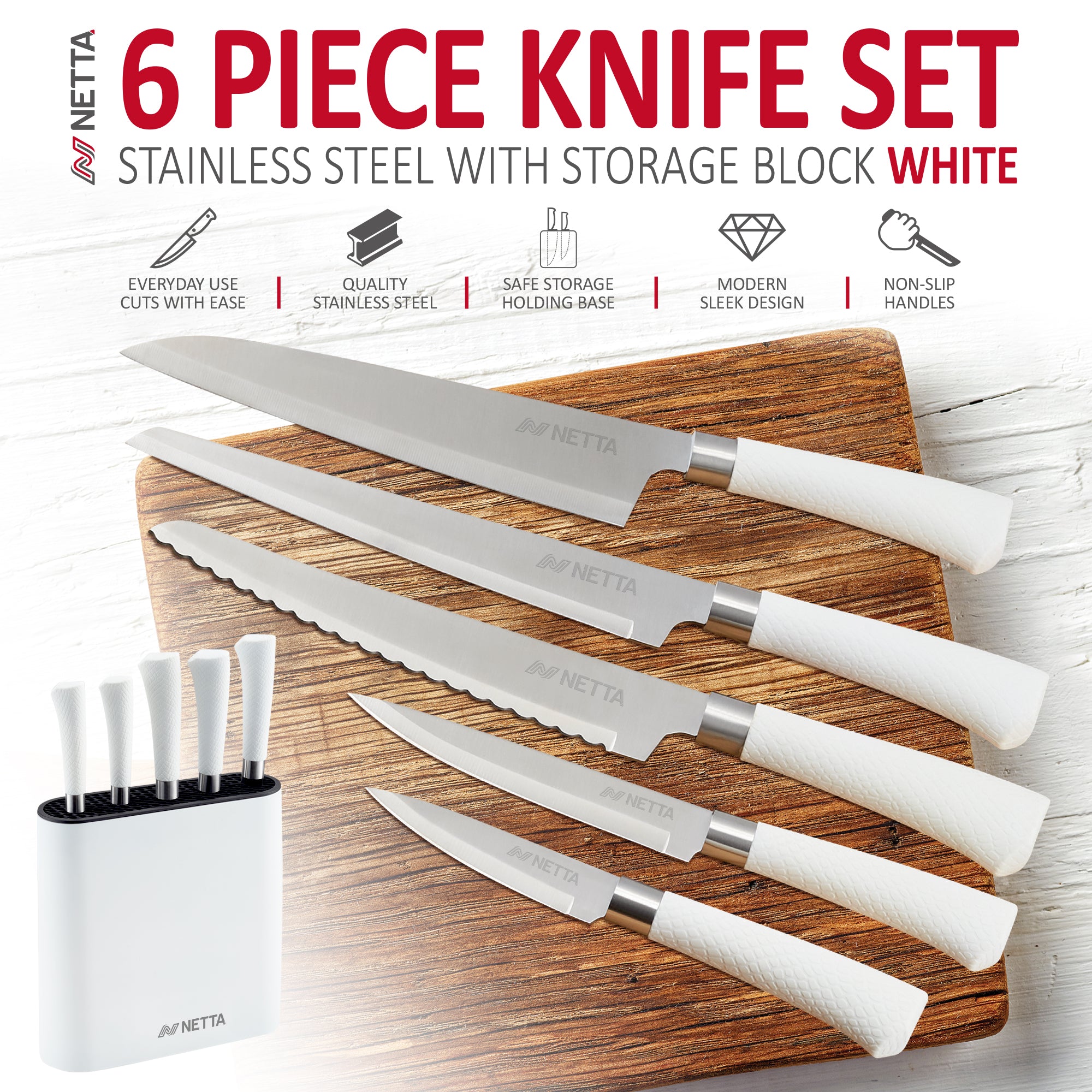 NETTA 6 Piece Knife Set With Block