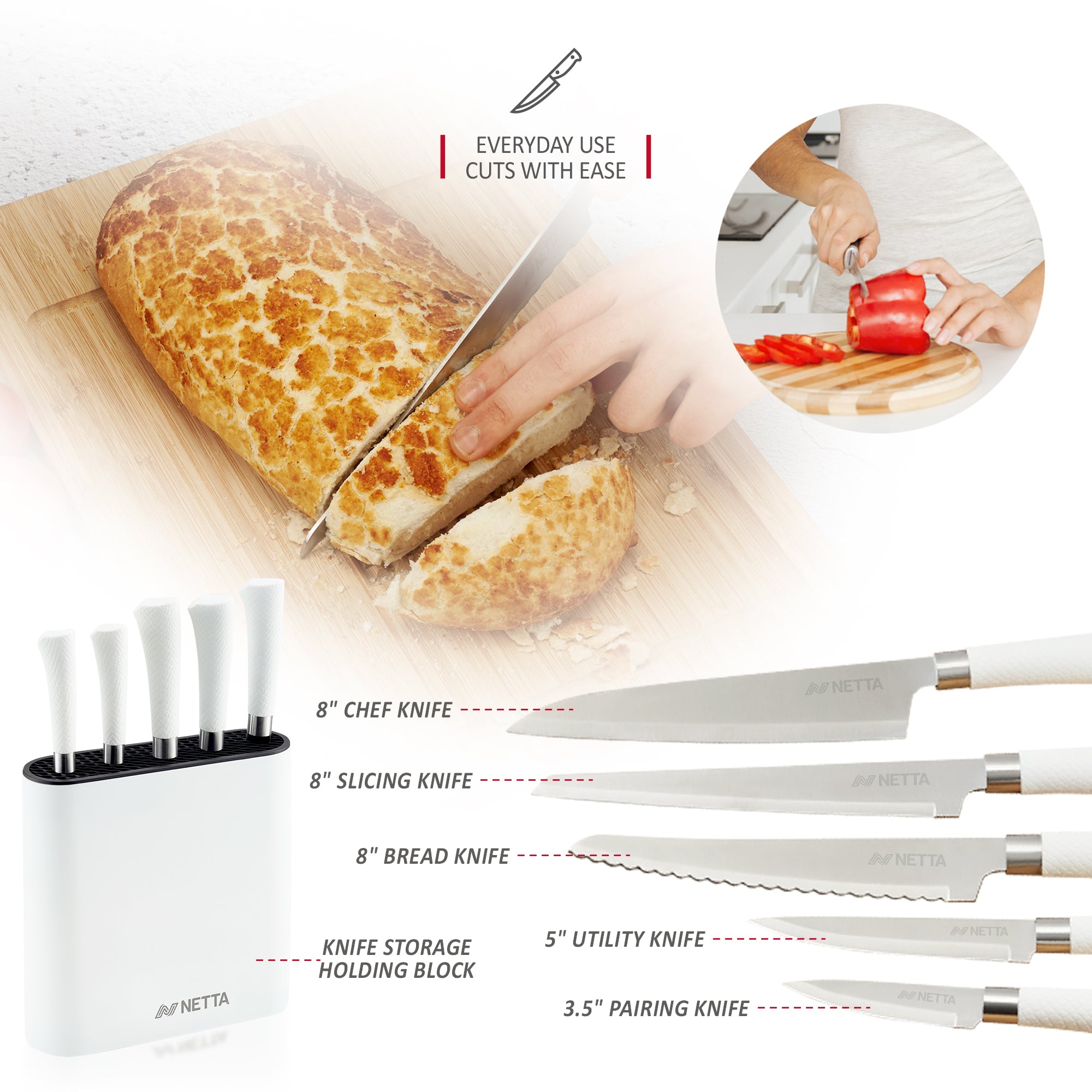 NETTA 6 Piece Knife Set With Block