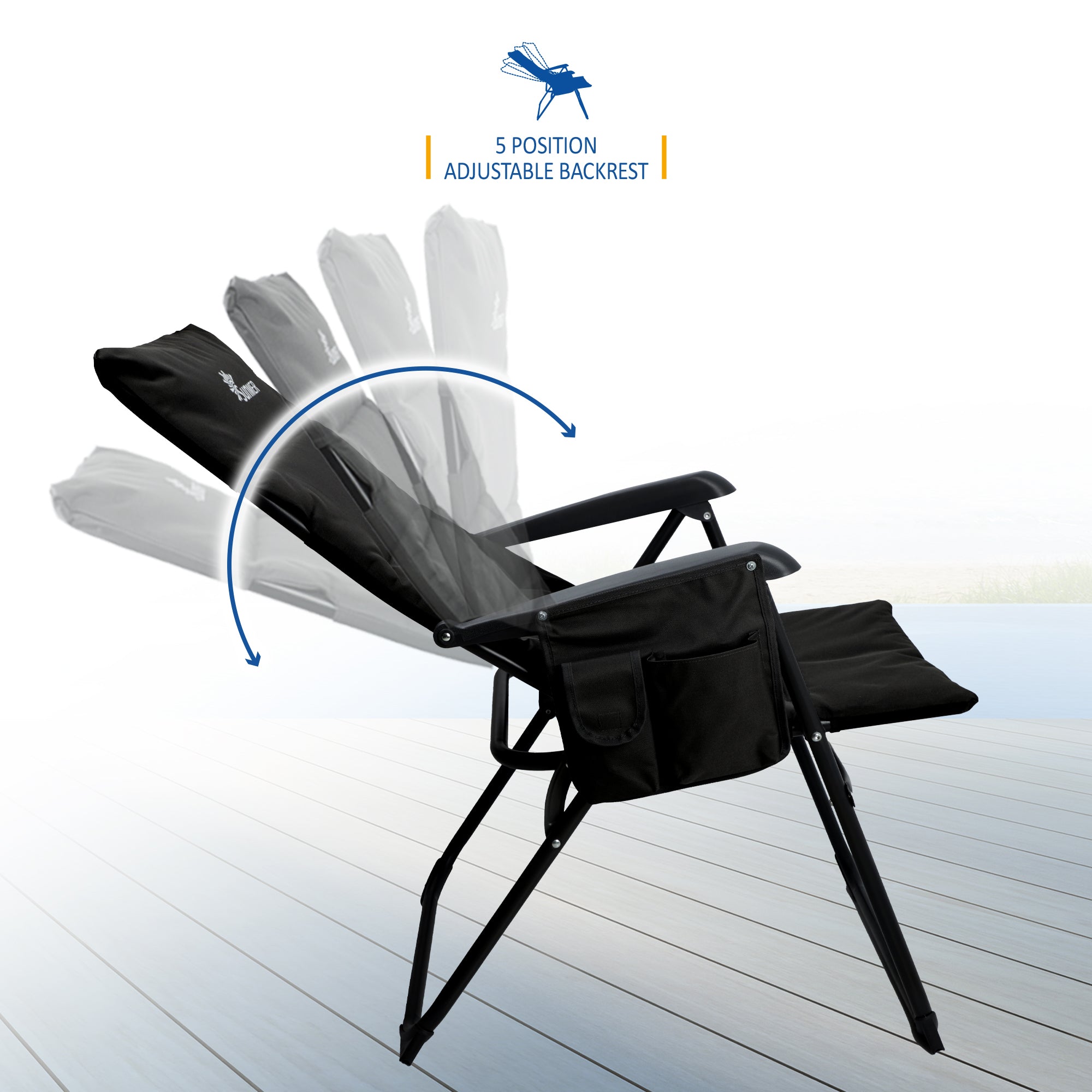 SUNMER Set of 2 High Back Folding Padded Deck Chairs with 5 Reclining Positions