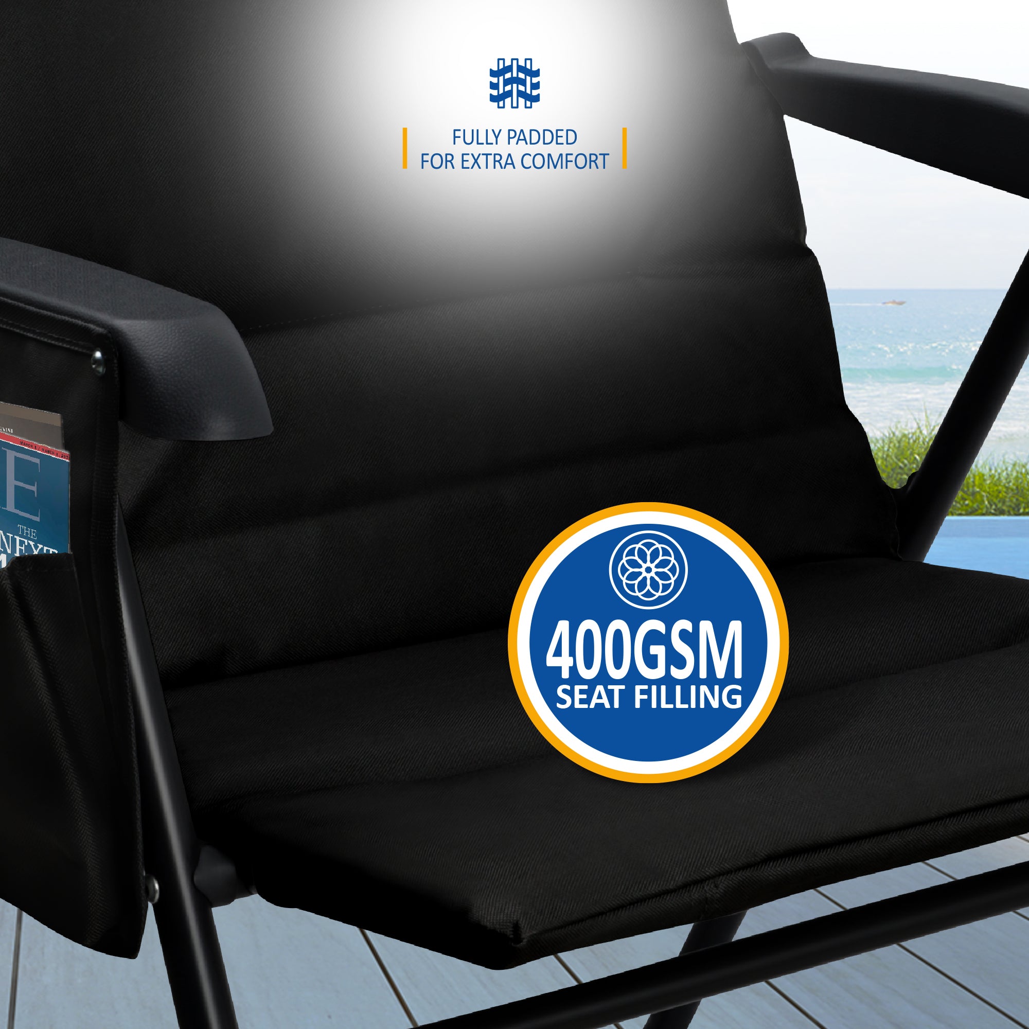 SUNMER Set of 2 High Back Folding Padded Deck Chairs with 5 Reclining Positions