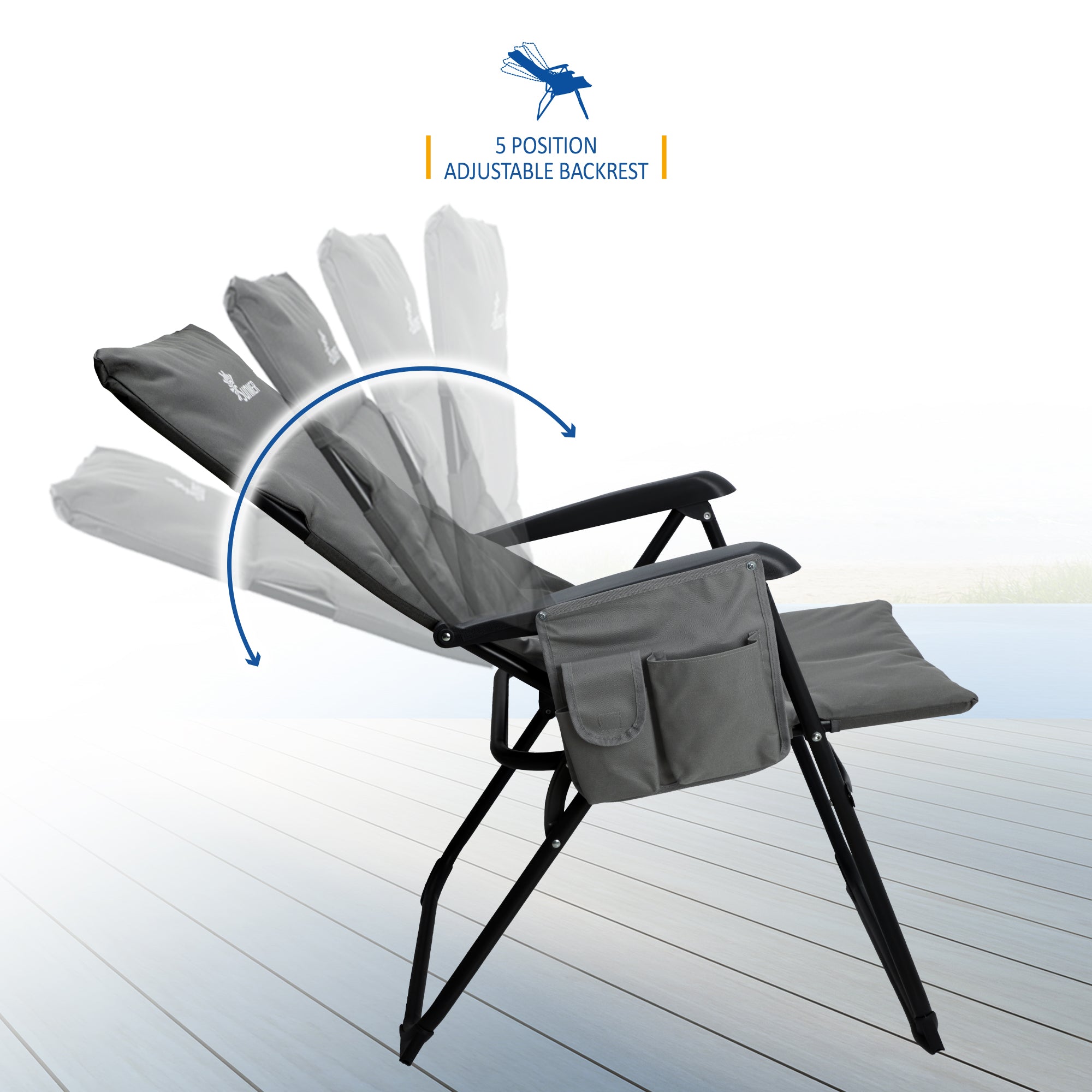 SUNMER Set of 2 High Back Folding Padded Deck Chairs with 5 Reclining Positions