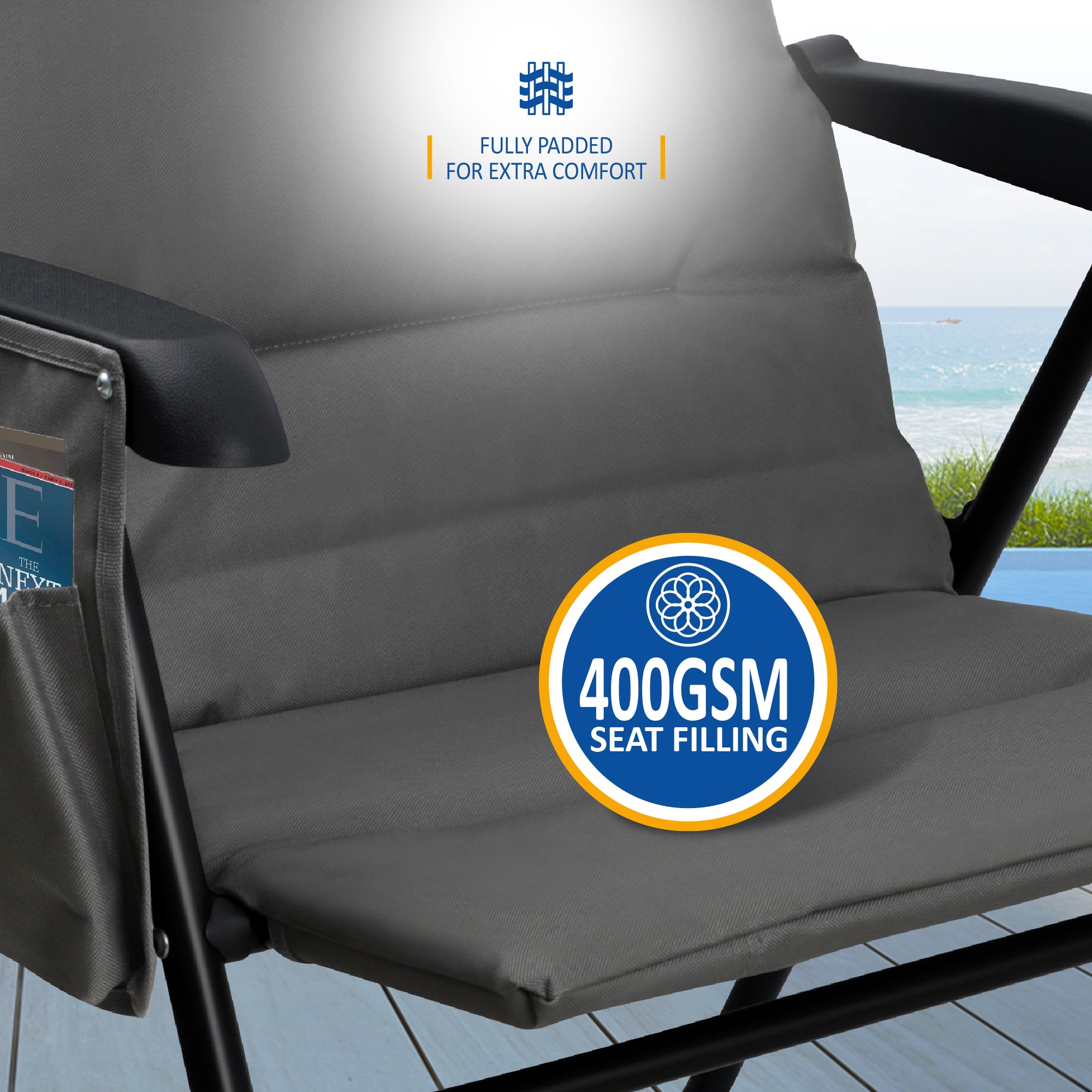 SUNMER Set of 2 High Back Folding Padded Deck Chairs with 5 Reclining Positions