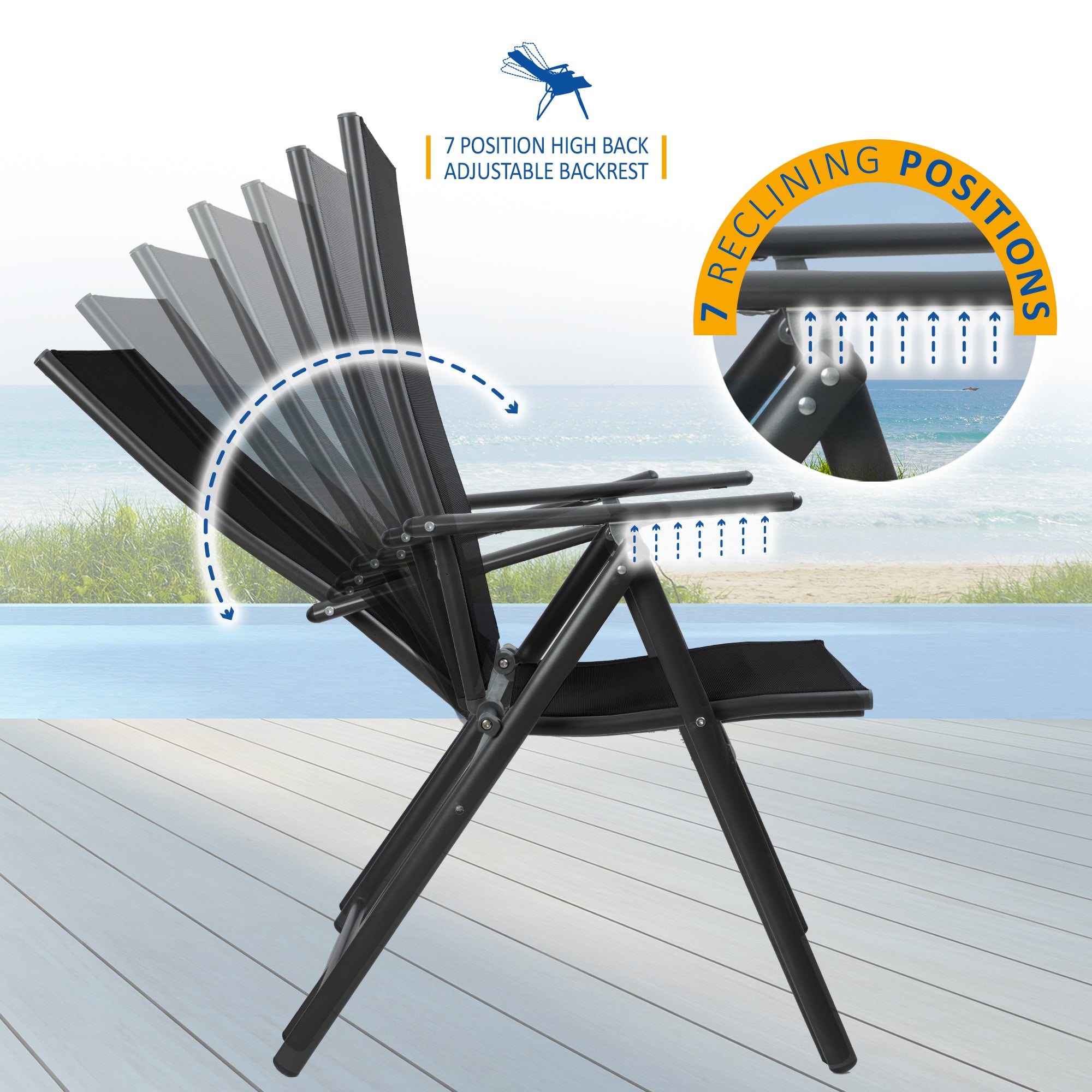 SUNMER Set of 2 Folding Garden Chairs with 7 Reclining Positions