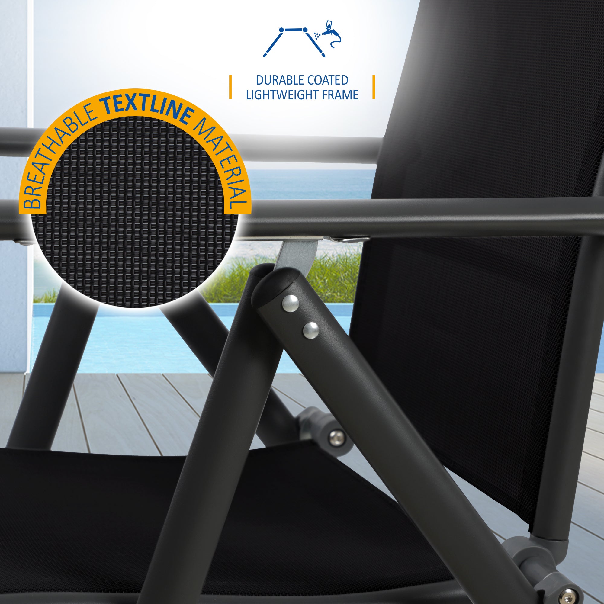 SUNMER Set of 2 Folding Garden Chairs with 7 Reclining Positions