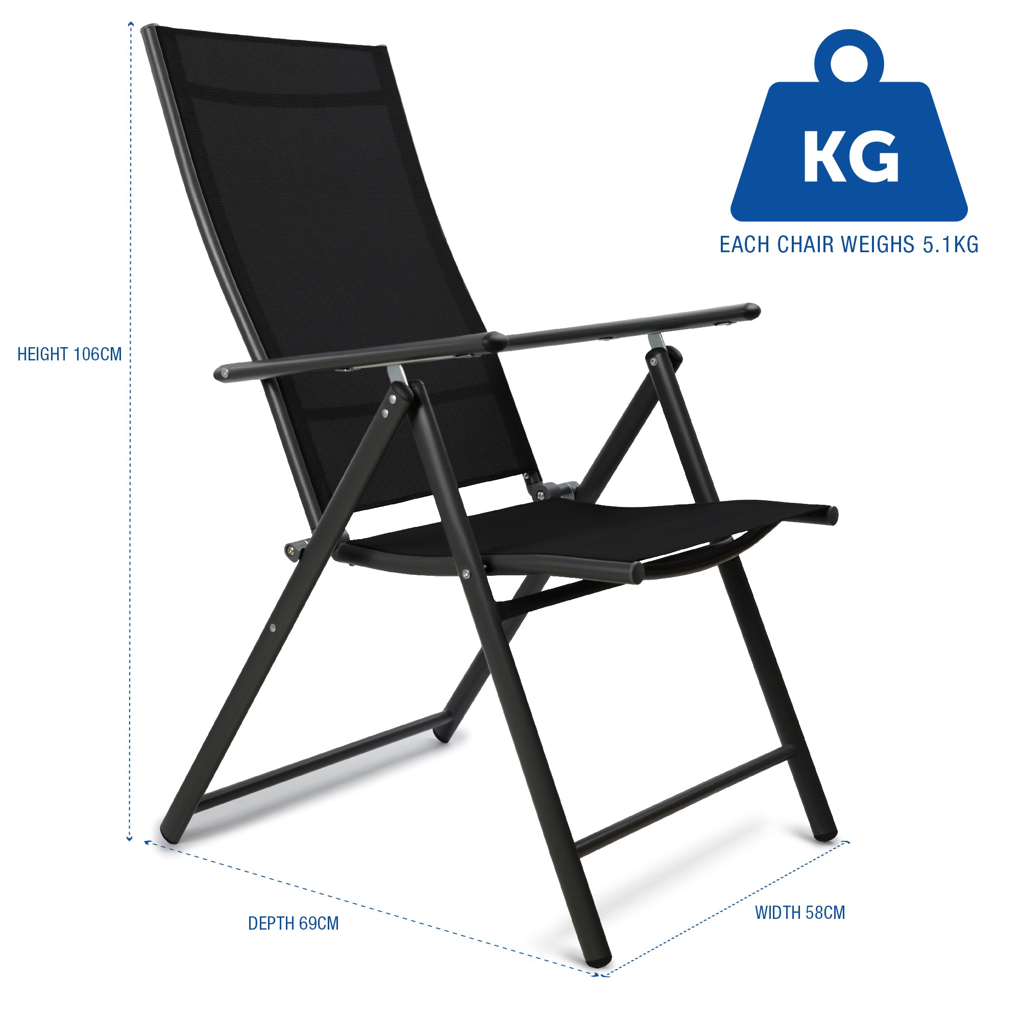 SUNMER Set of 2 Folding Garden Chairs with 7 Reclining Positions
