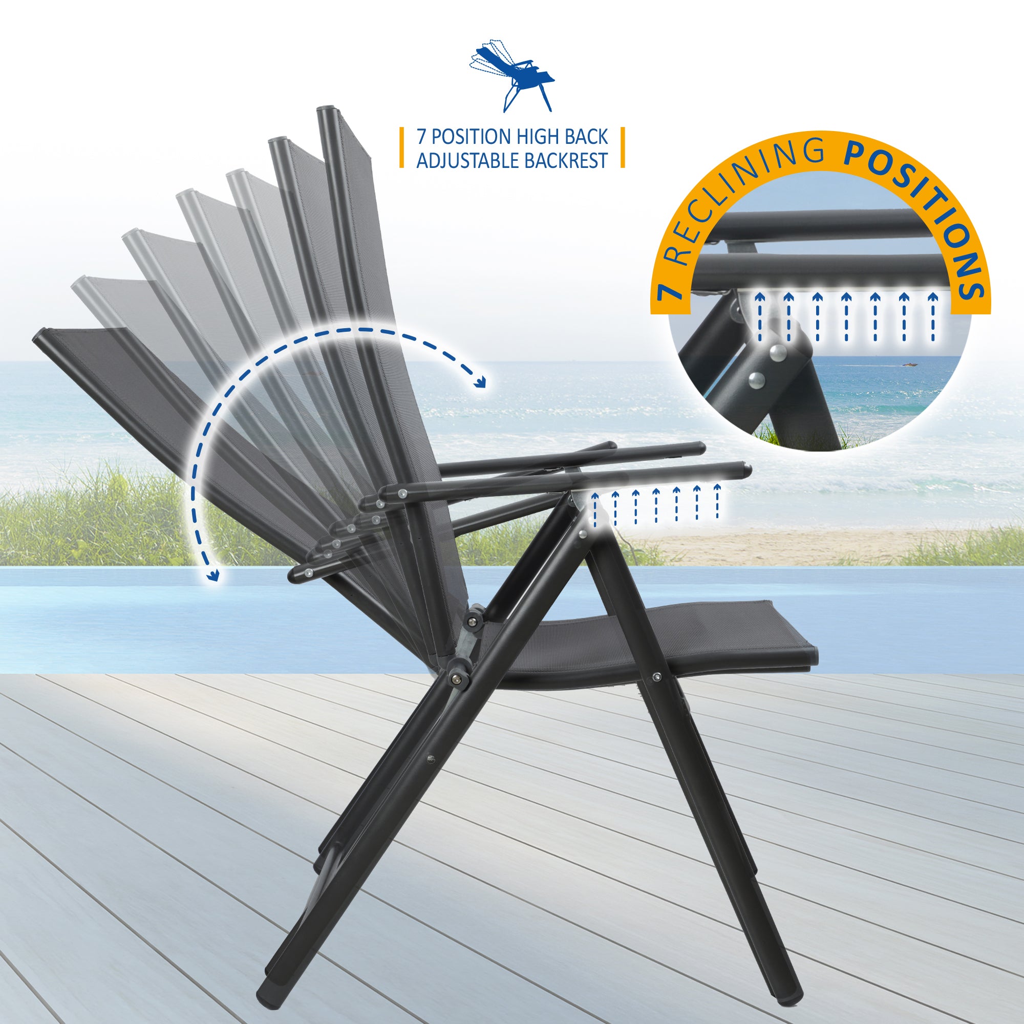 SUNMER Set of 2 Folding Garden Chairs with 7 Reclining Positions