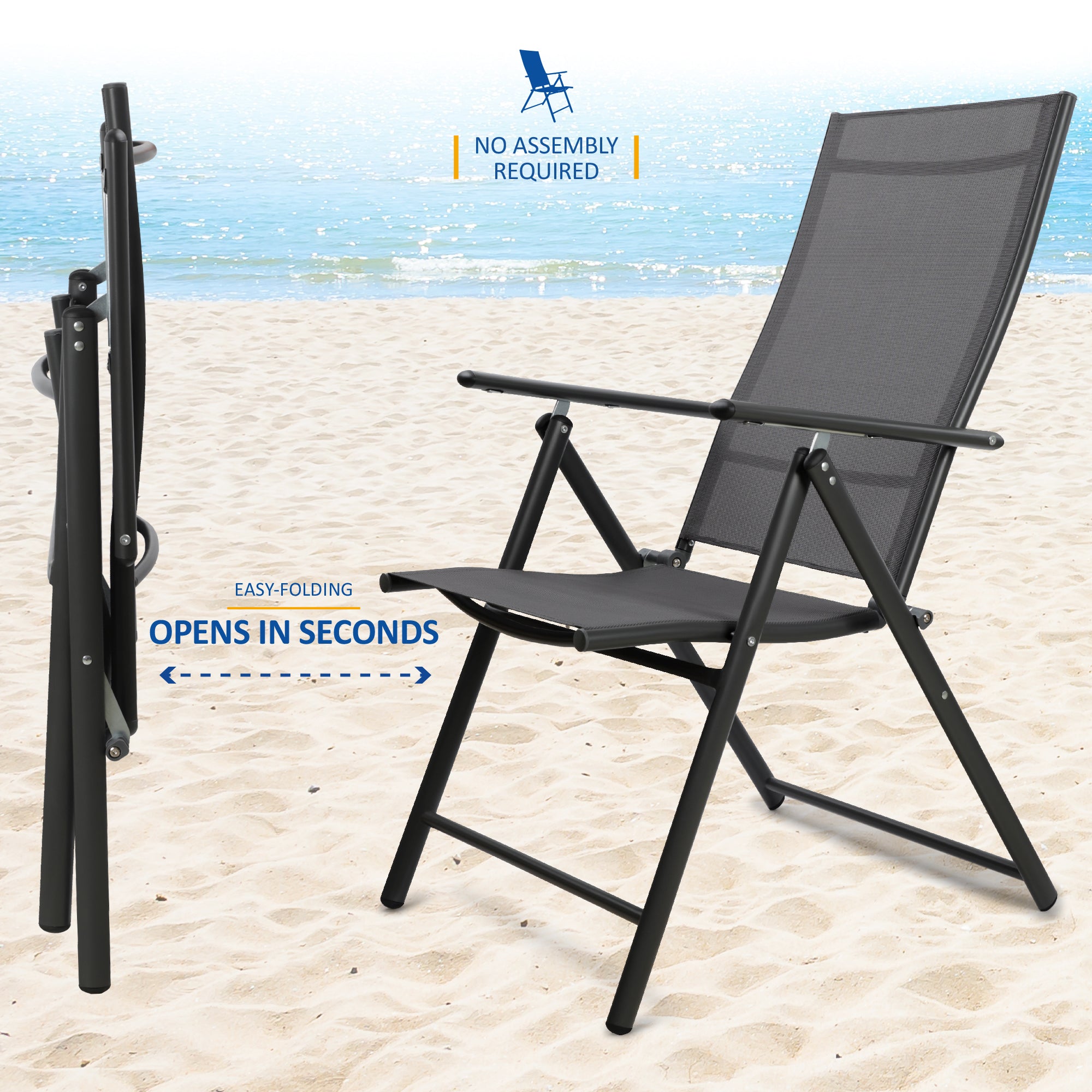 SUNMER Set of 2 Folding Garden Chairs with 7 Reclining Positions