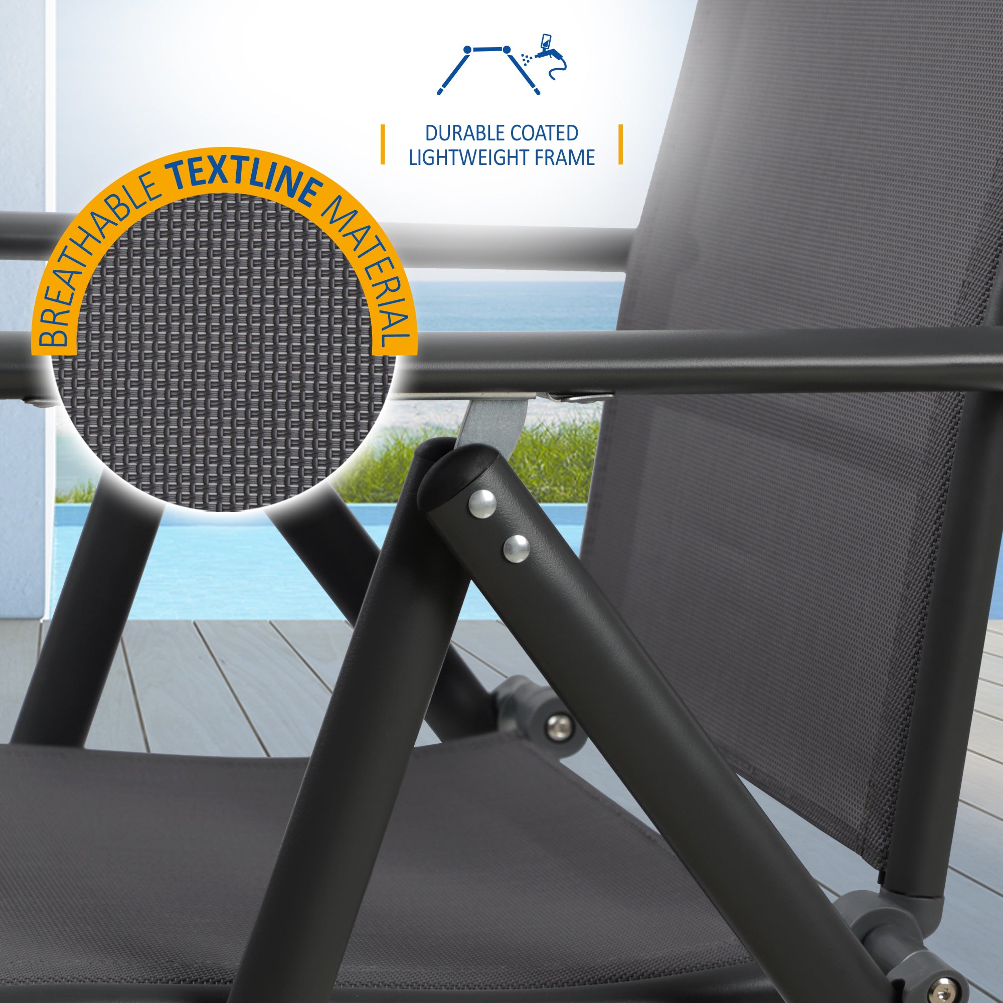 SUNMER Set of 2 Folding Garden Chairs with 7 Reclining Positions