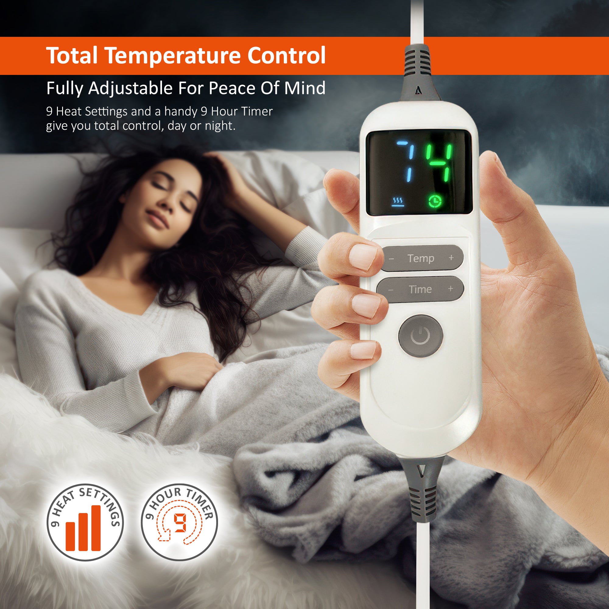 Wärmer Electric Heated Throw Blanket Digital Controller Timer, 9 Heat Setting, Auto Shutoff