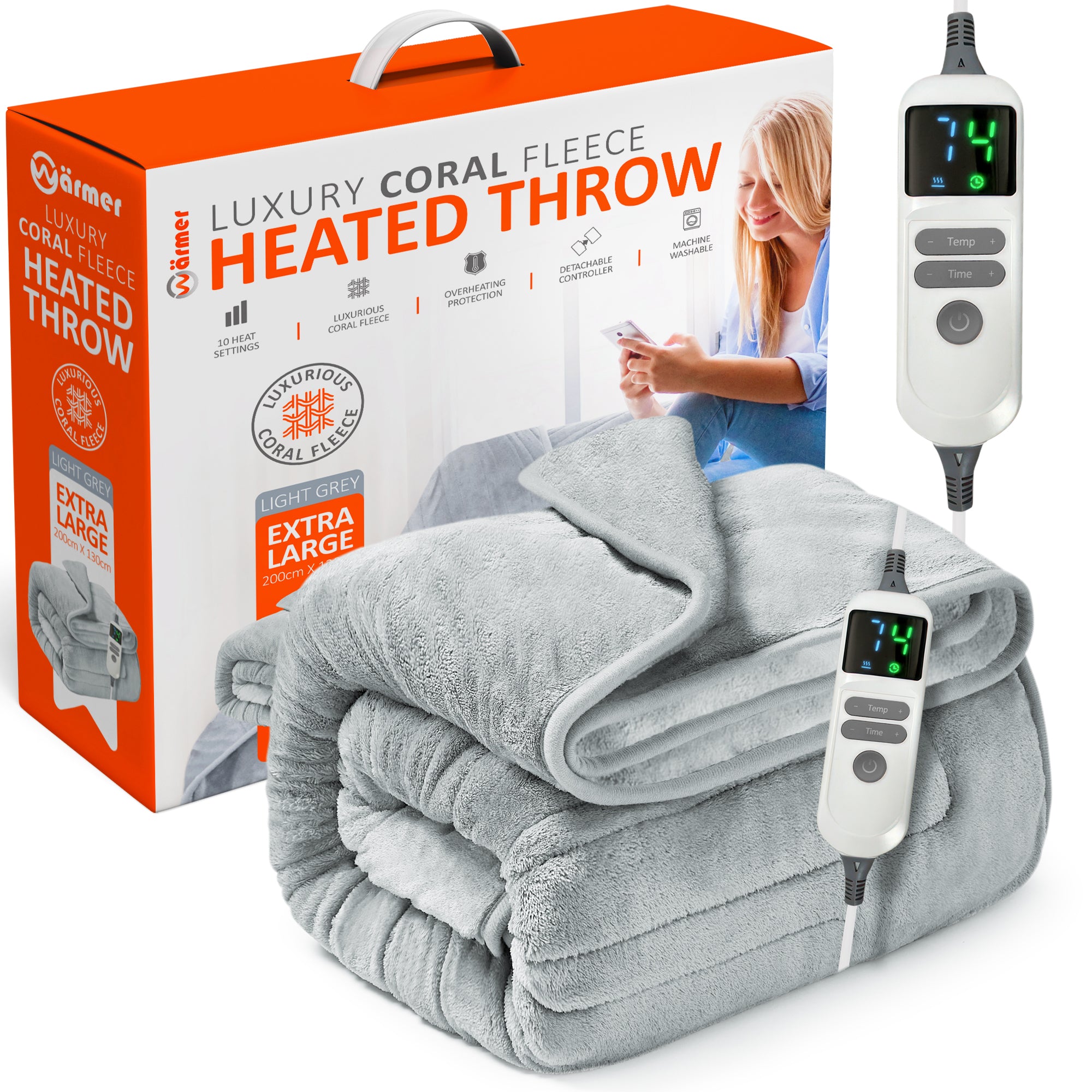 Wärmer Electric Heated Throw Blanket Digital Controller Timer, 9 Heat Setting, Auto Shutoff