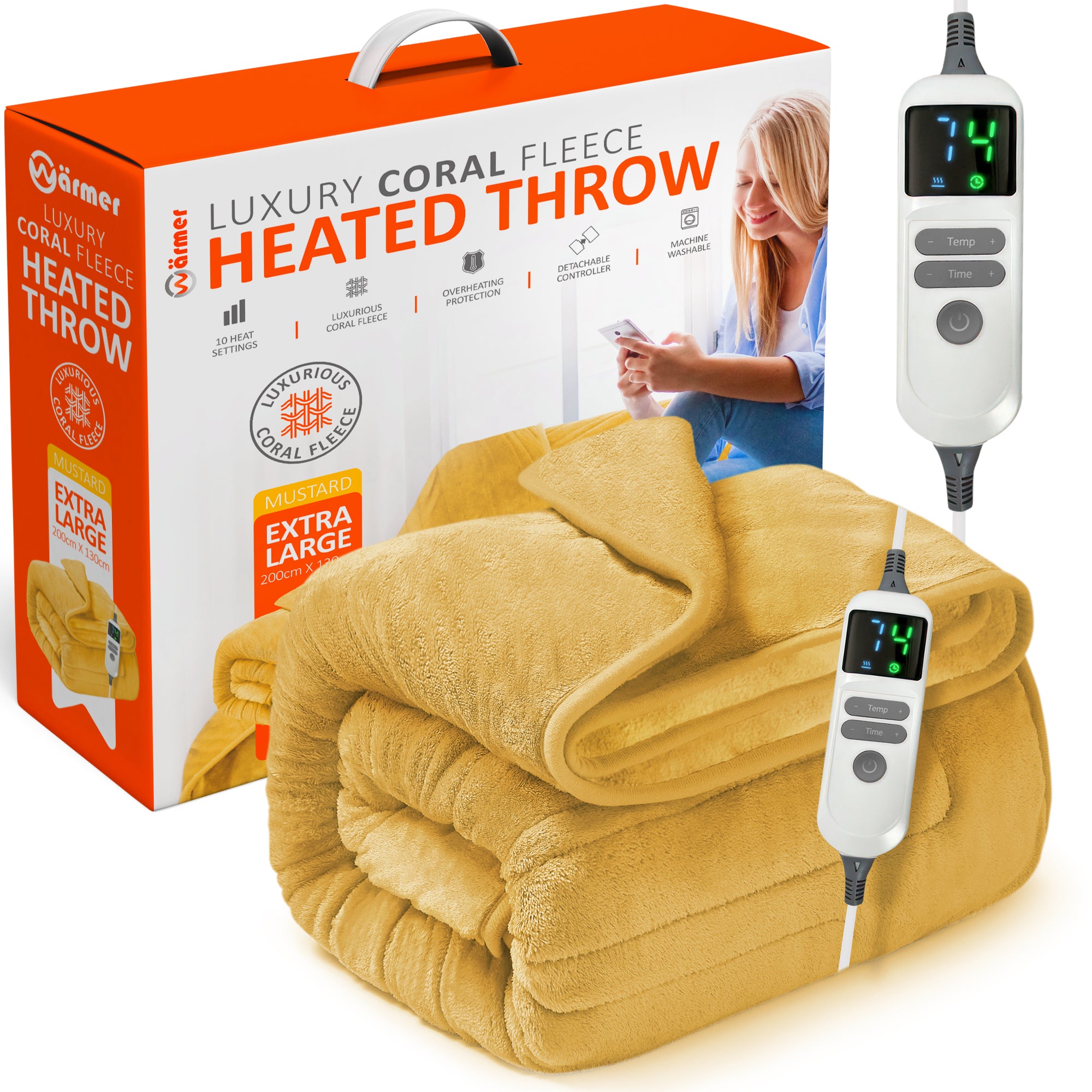 Wärmer Electric Heated Throw Blanket Digital Controller Timer, 9 Heat Setting, Auto Shutoff