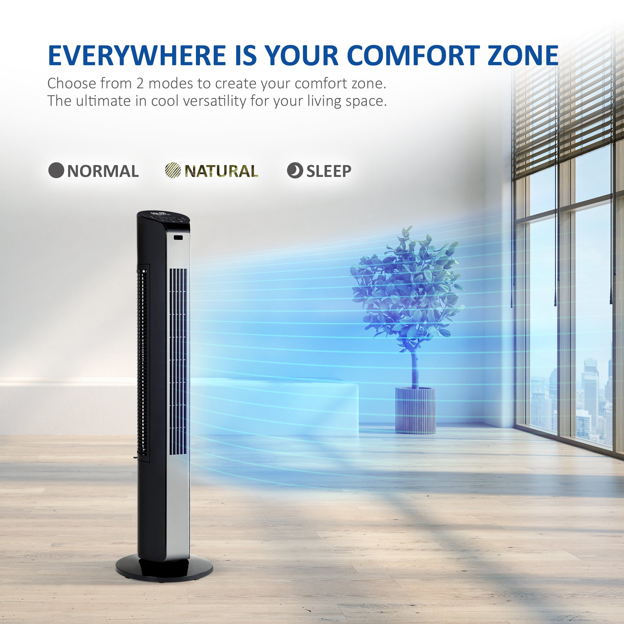 NETTA 32 Inch Tower Fan with 7-Hour Timer - Black