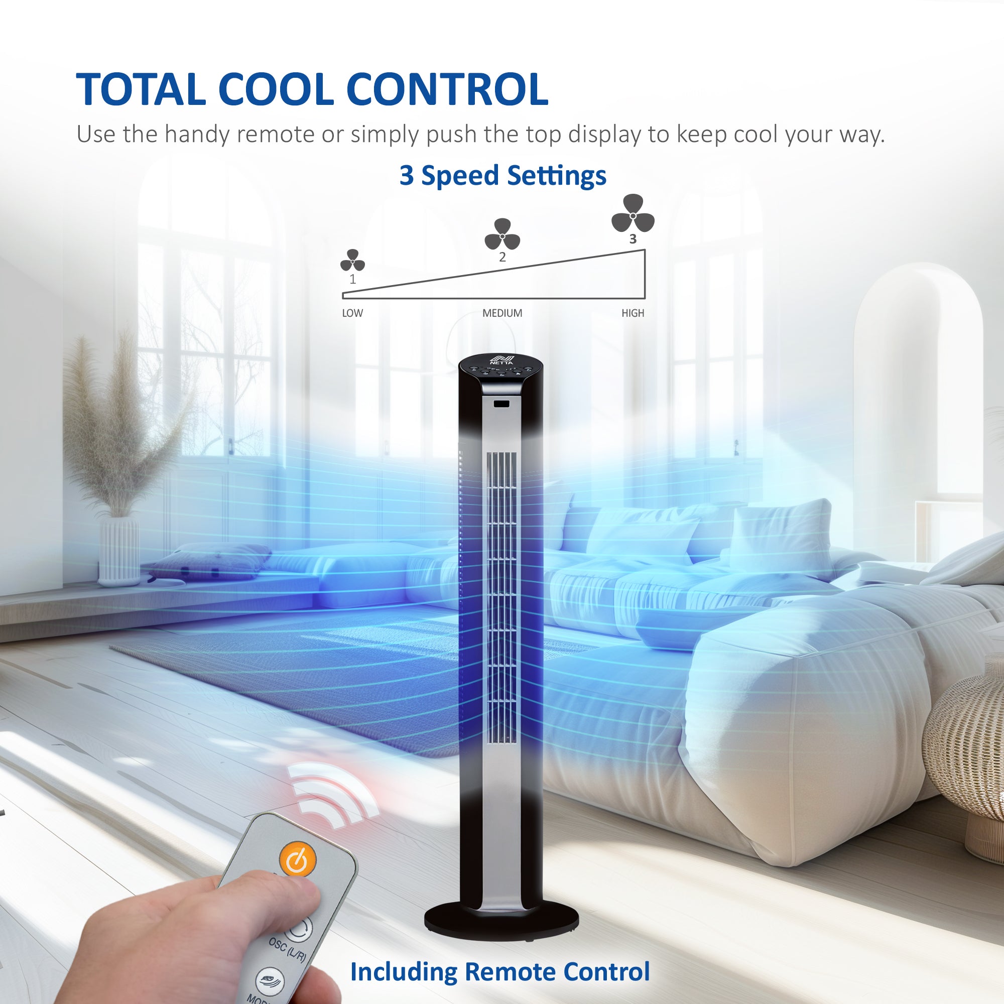 NETTA 32 Inch Tower Fan with 7-Hour Timer - Black