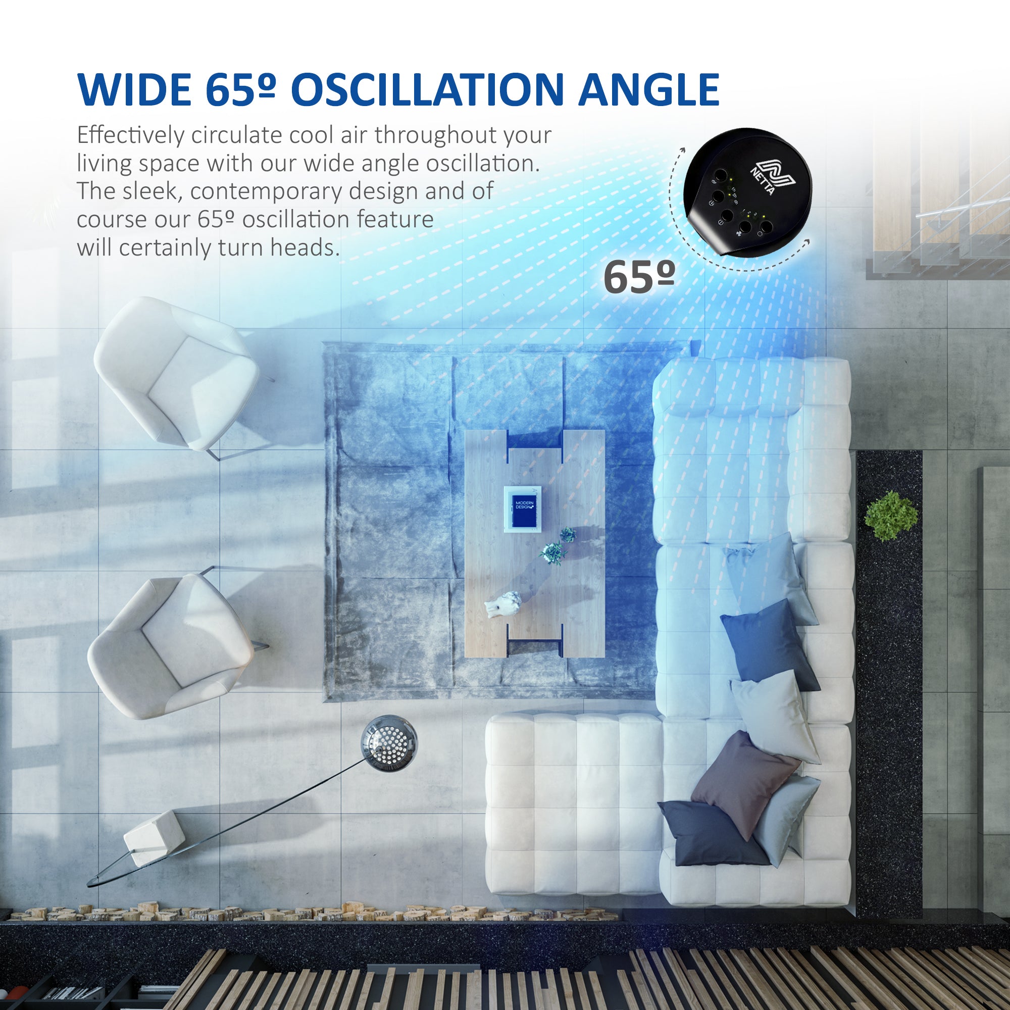 NETTA 32 Inch Tower Fan with 7-Hour Timer - Black