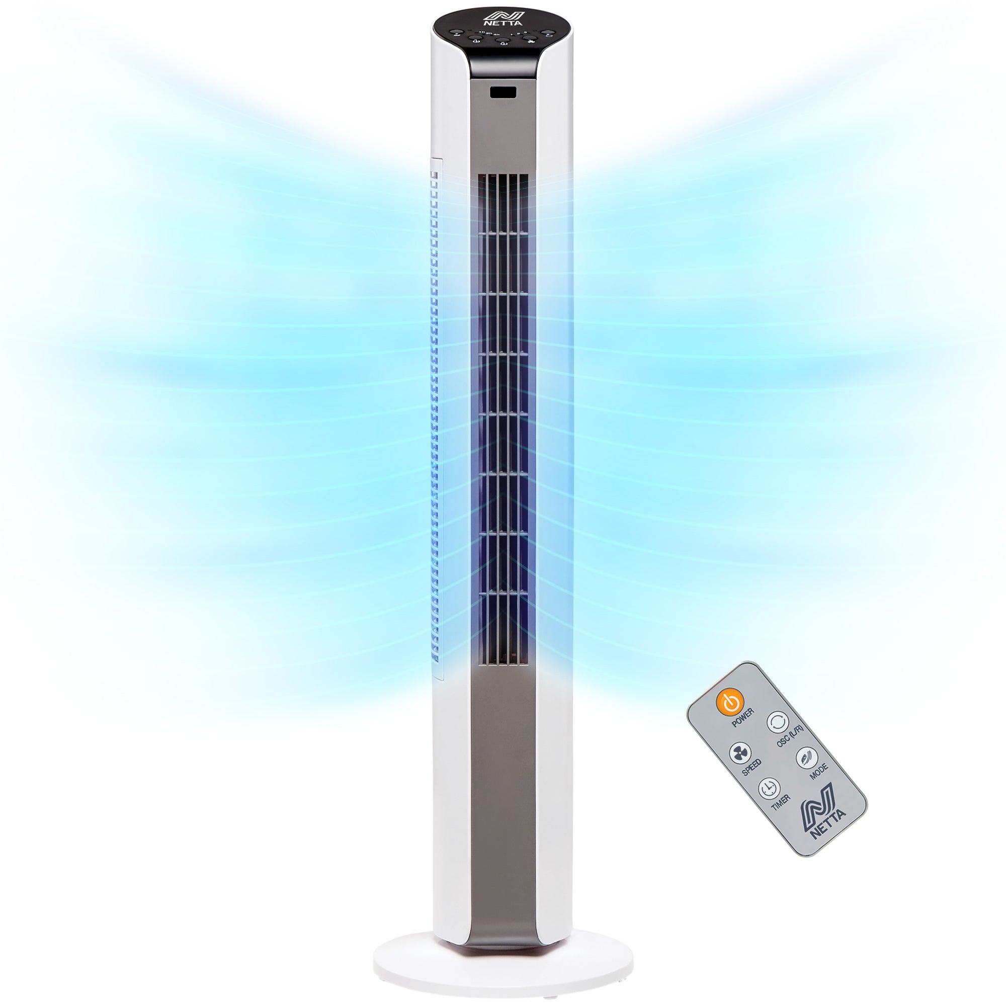 NETTA 32 Inch Tower Fan With Remote Control, Timer Quiet Cooling for Living Room, Bedroom, Office - White