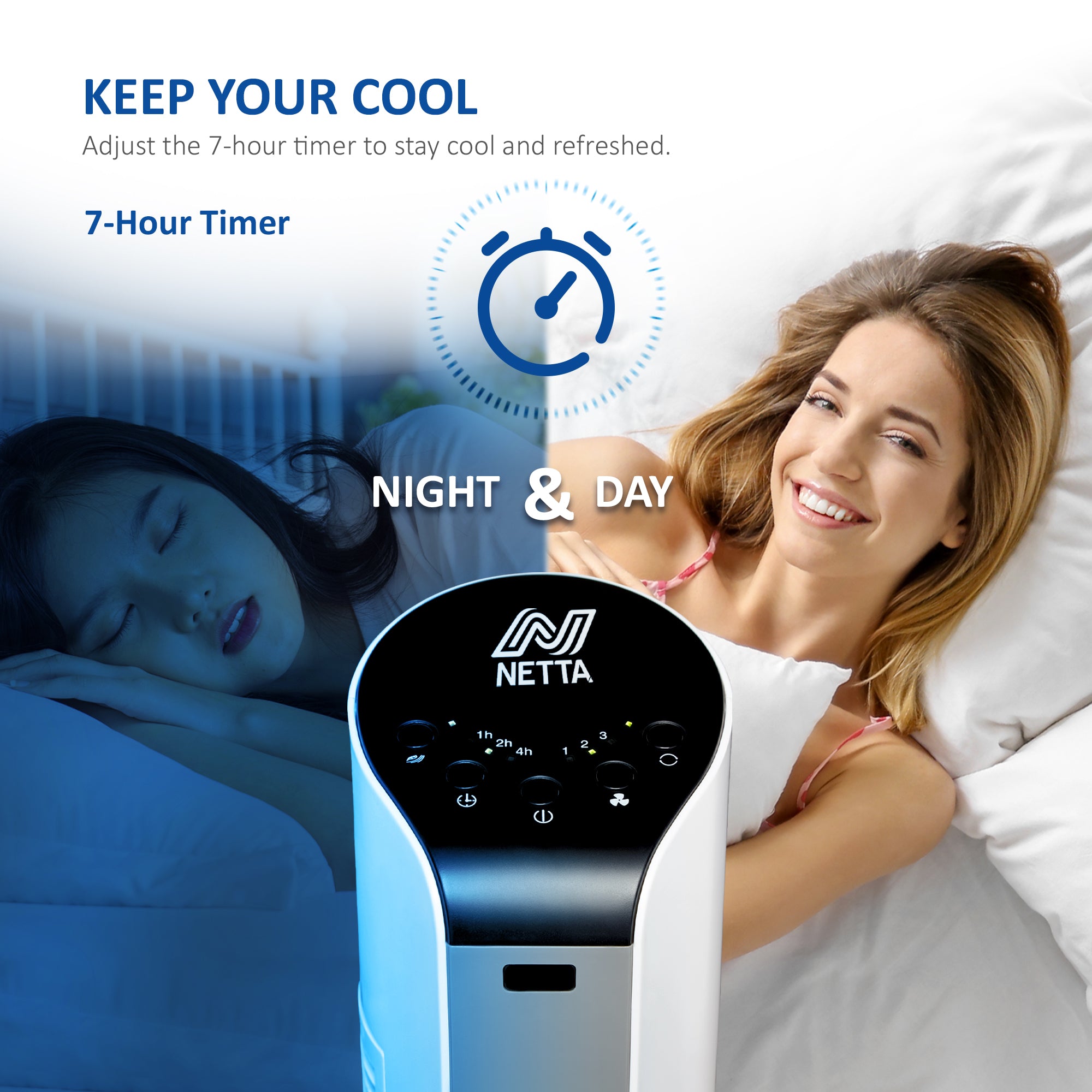 NETTA 32 Inch Tower Fan With Remote Control, Timer Quiet Cooling for Living Room, Bedroom, Office - White