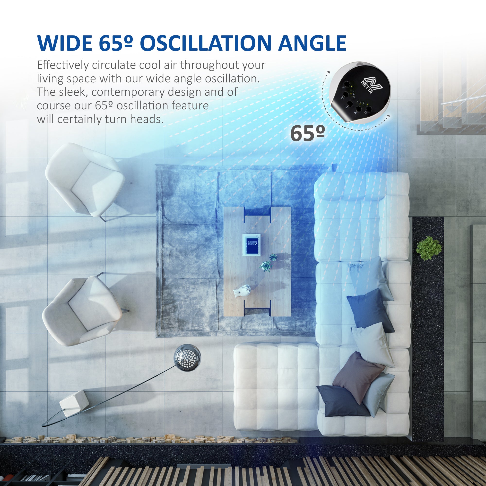 NETTA 32 Inch Tower Fan With Remote Control, Timer Quiet Cooling for Living Room, Bedroom, Office - White