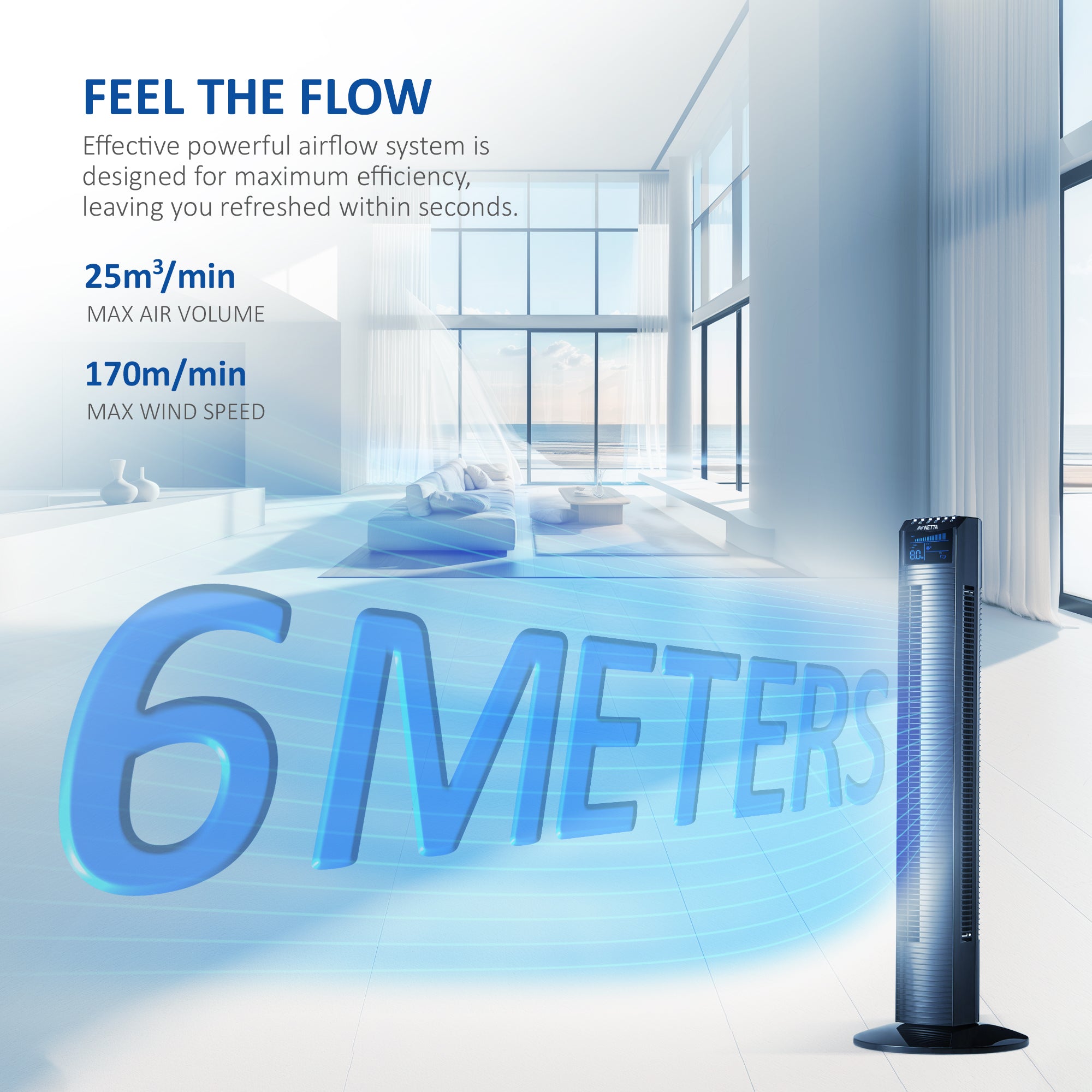 NETTA 36 Inch Tower Fan With Remote Control, Timer Quiet Cooling for Living Room, Bedroom, Office - Black