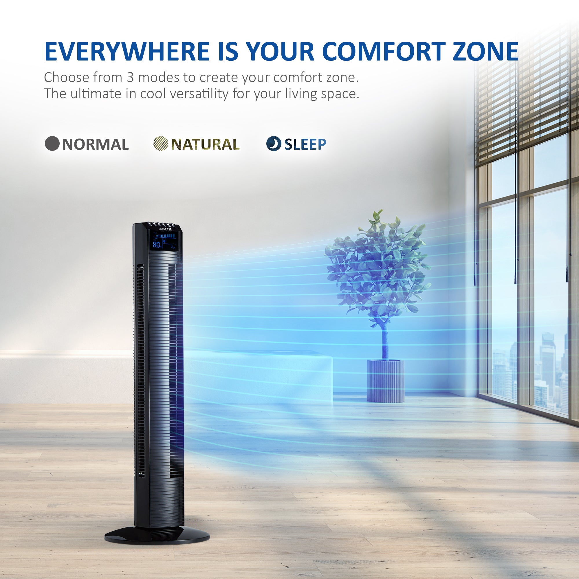 NETTA 36 Inch Tower Fan With Remote Control, Timer Quiet Cooling for Living Room, Bedroom, Office - Black