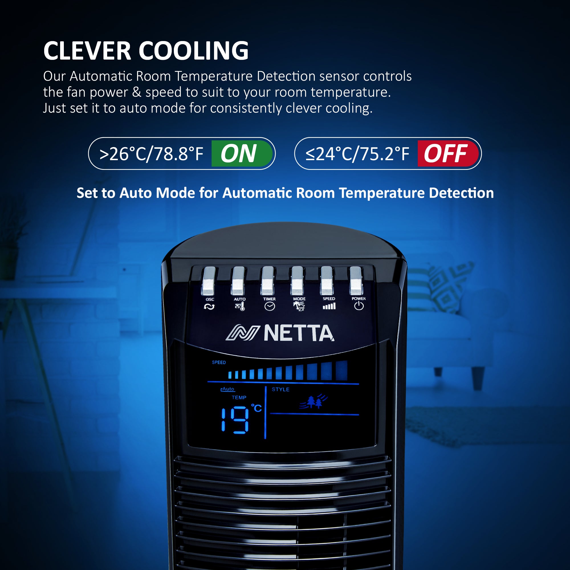 NETTA 36 Inch Tower Fan With Remote Control, Timer Quiet Cooling for Living Room, Bedroom, Office - Black