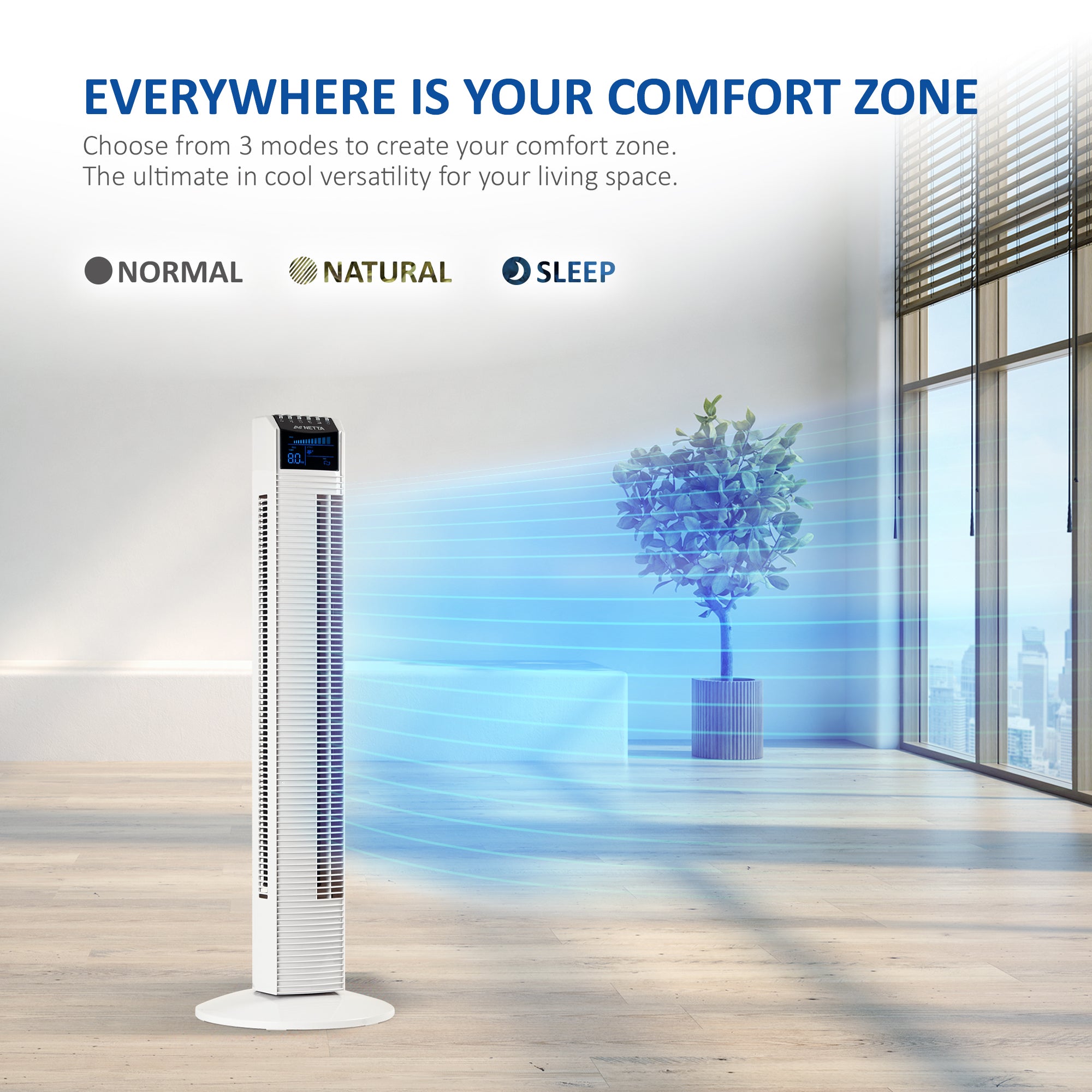 NETTA 36 Inch Tower Fan with 8-Hour Timer - White