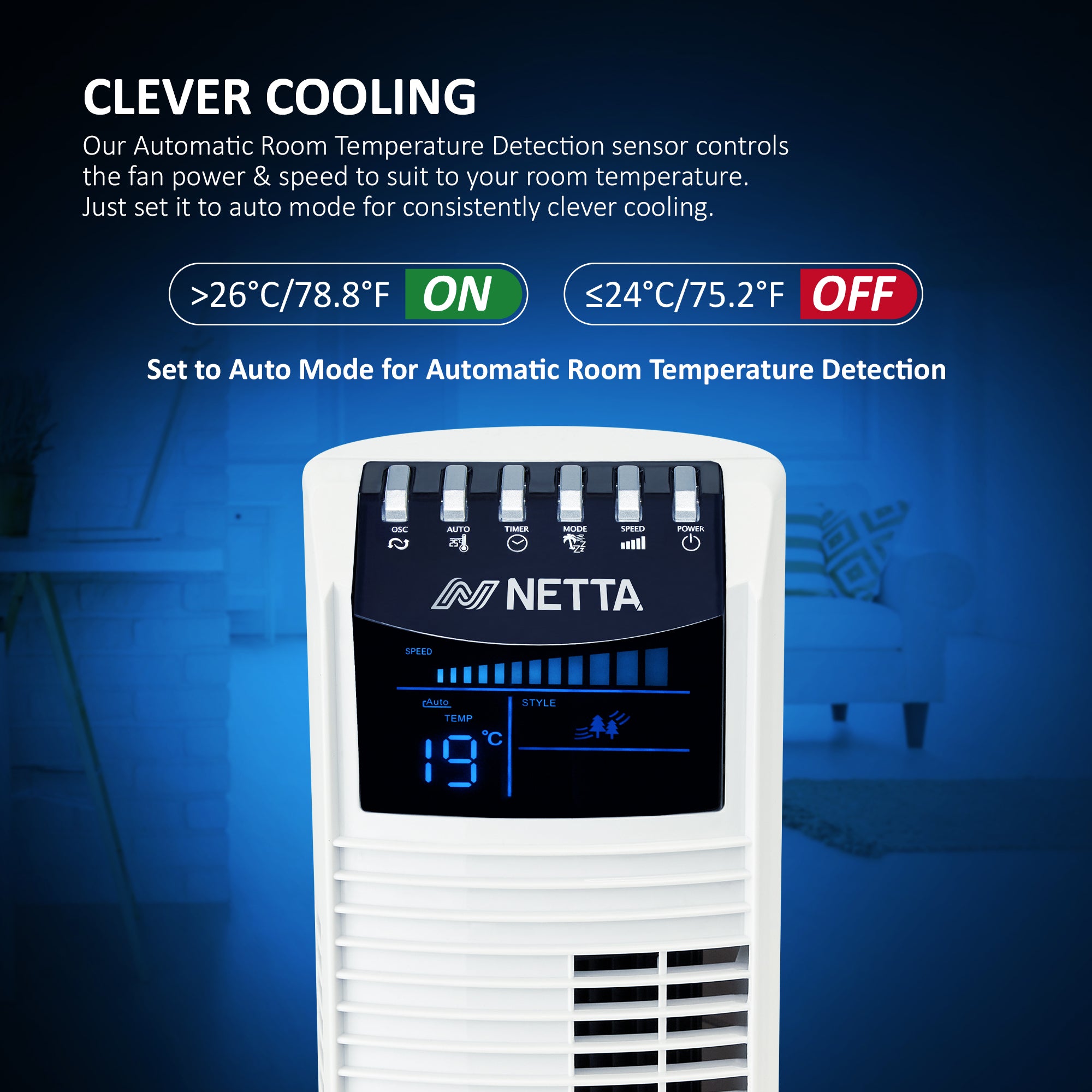 NETTA 36 Inch Tower Fan with 8-Hour Timer - White