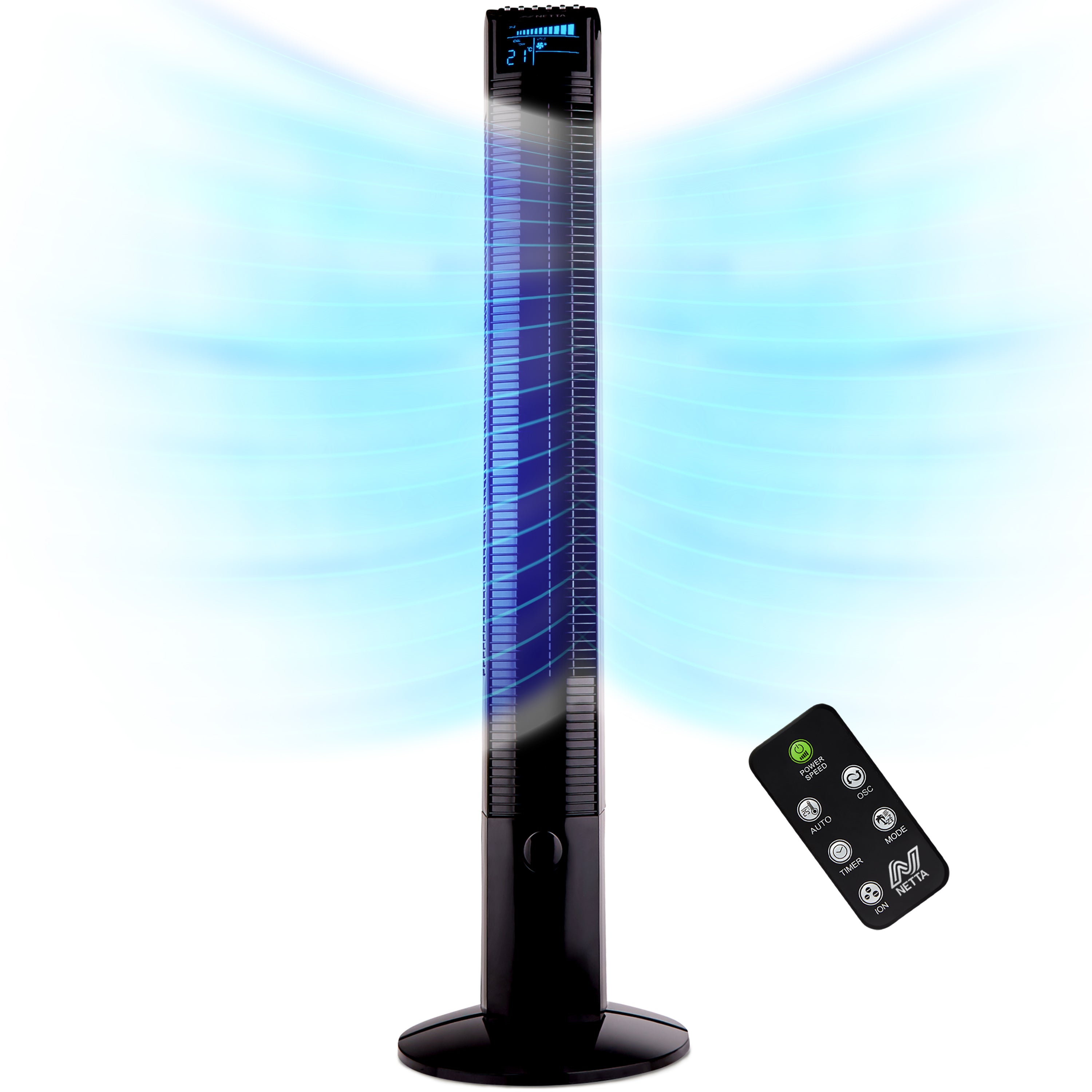 44 Inch Tower Fan with 8-hour Timer - Black