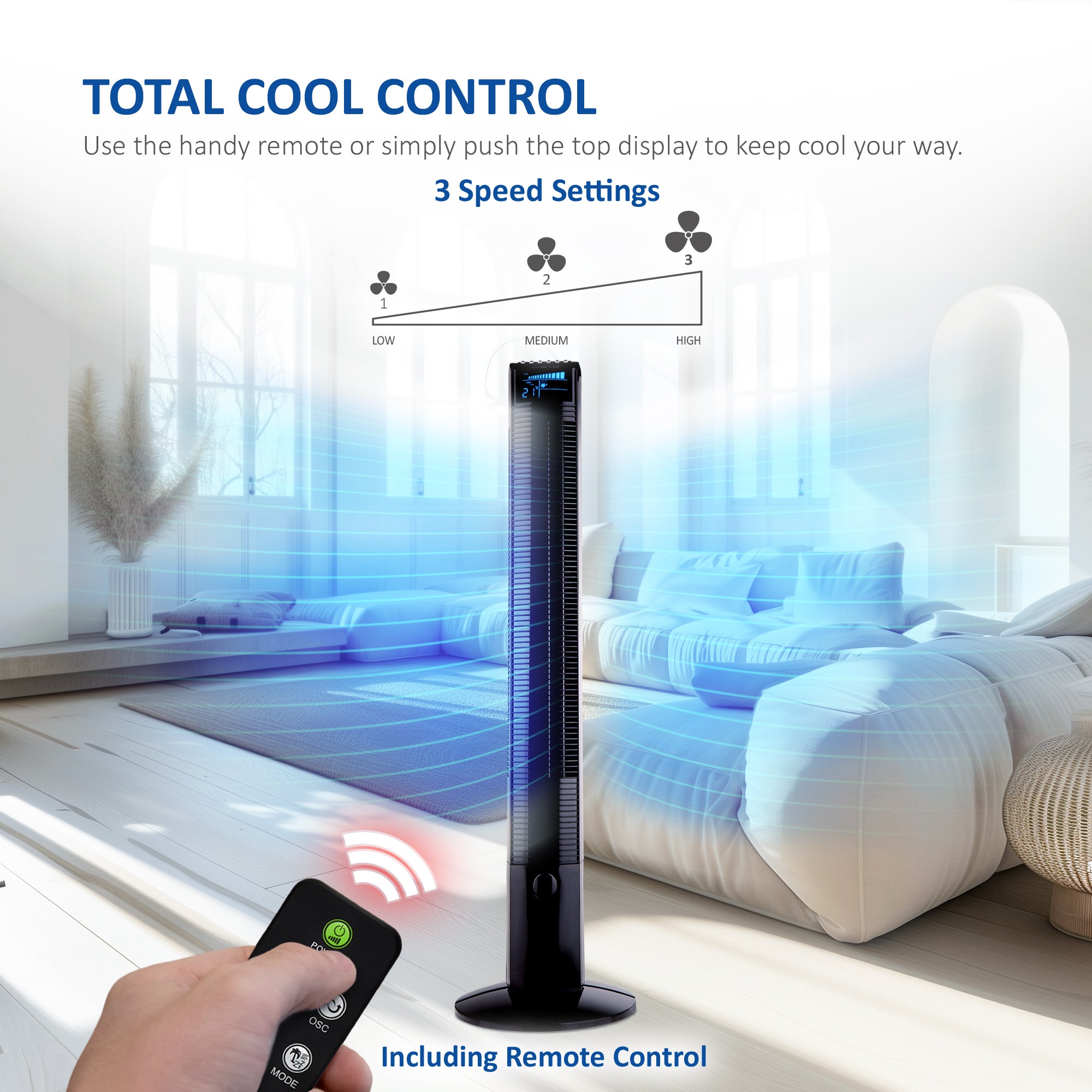 44 Inch Tower Fan with 8-hour Timer - Black