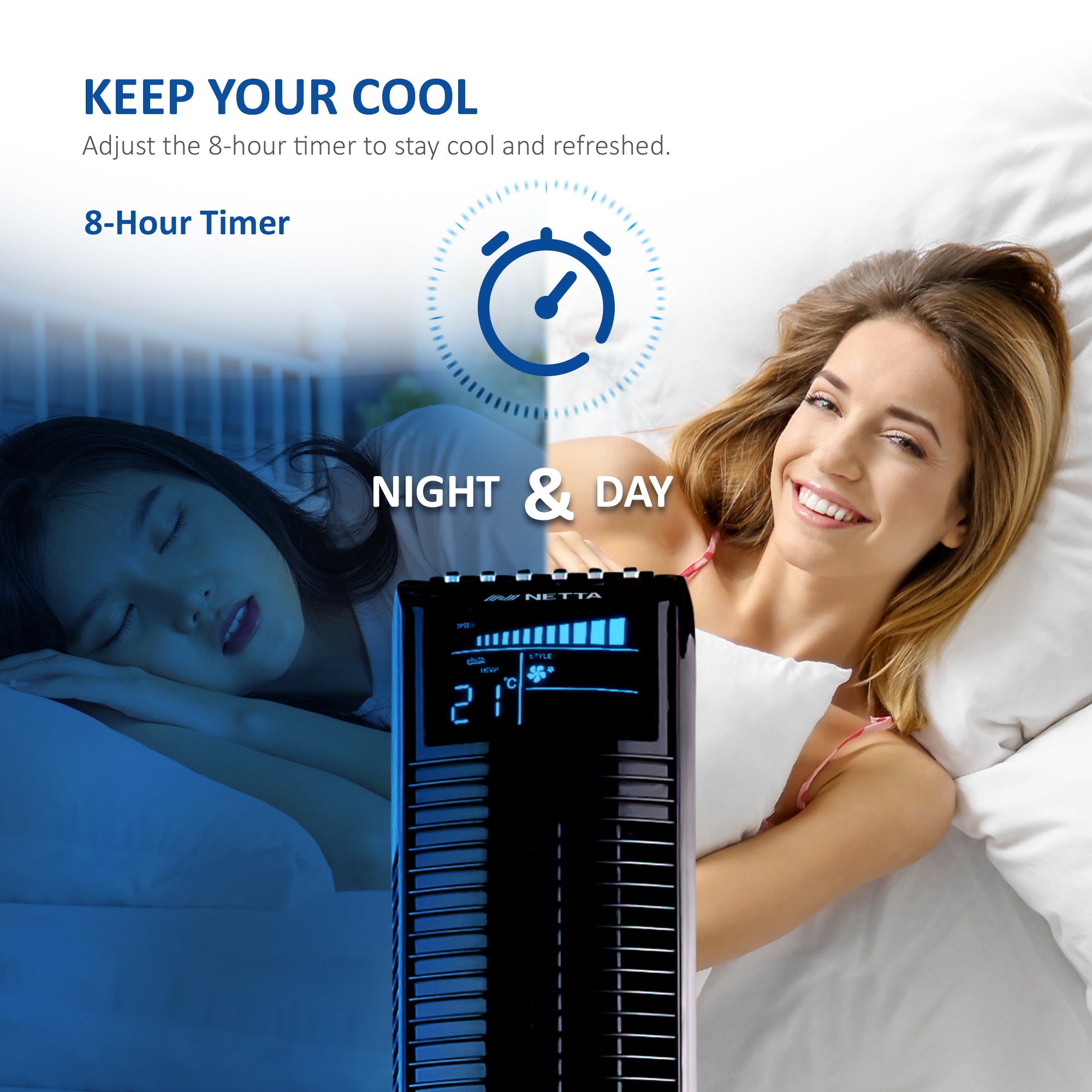 44 Inch Tower Fan with 8-hour Timer - Black