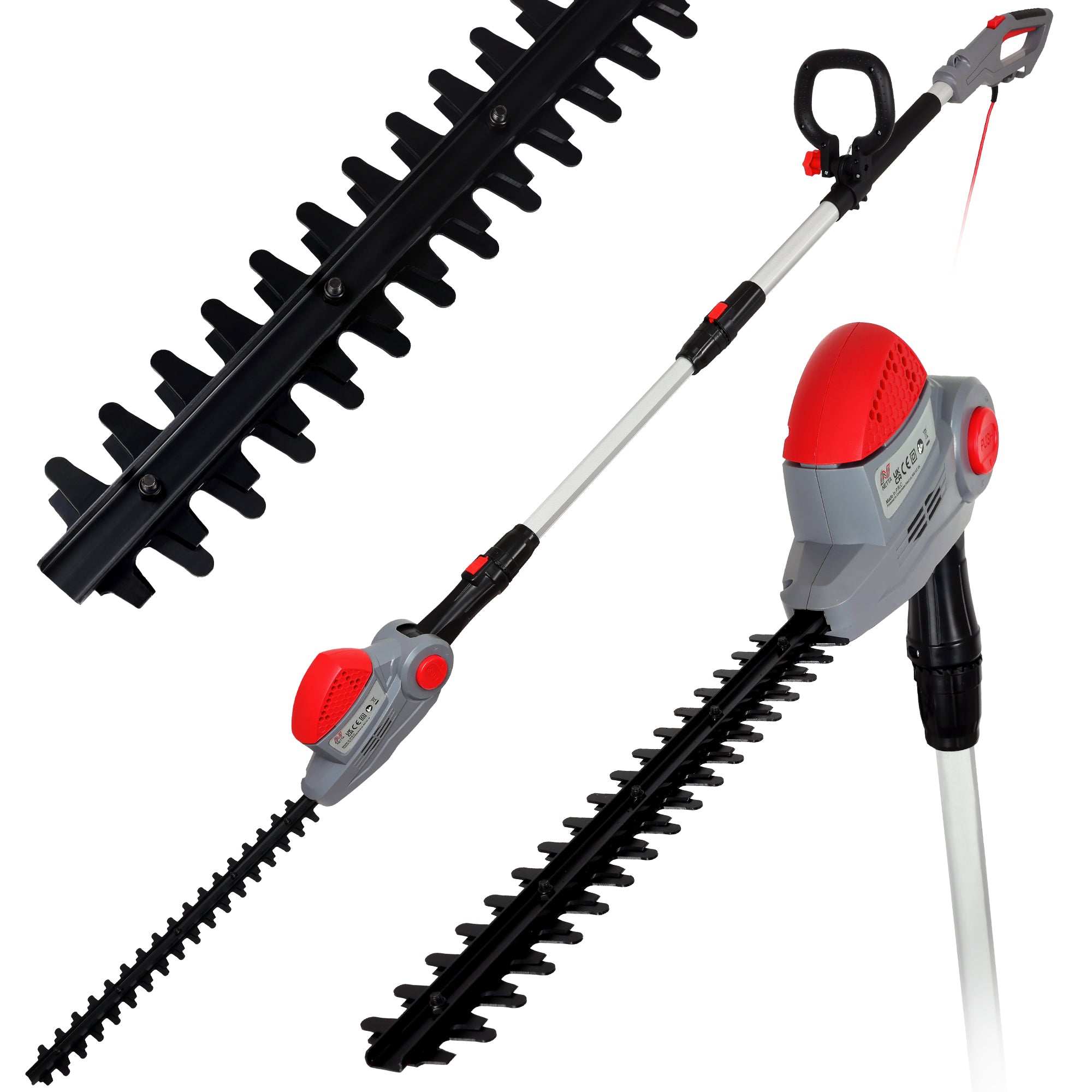 NETTA Pole Hedge Trimmer Long Reach Telescope - 550W Power, 2.7m Extendable Reach, Adjustable Head, 10m Cable