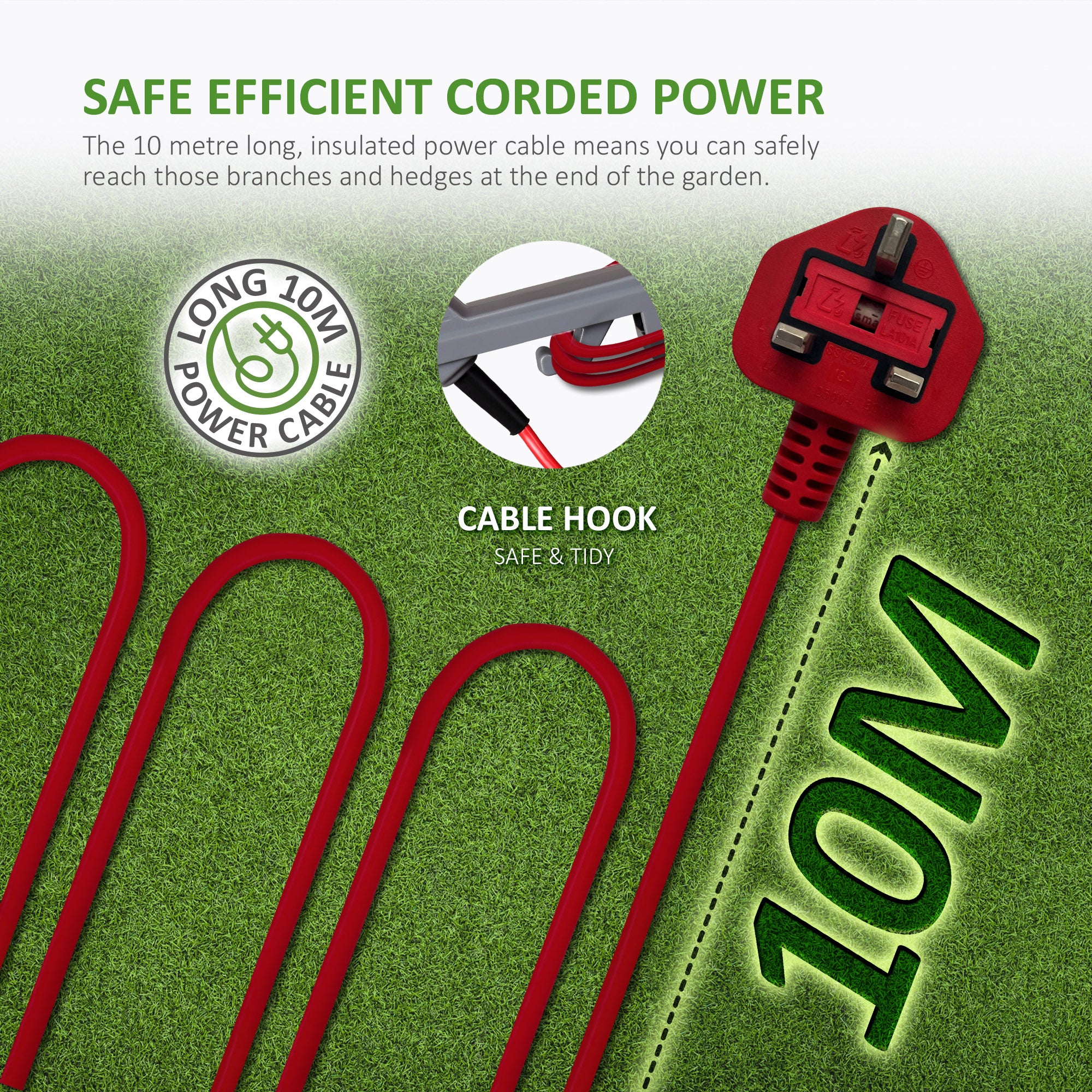 NETTA 2 in 1 Pole Long Reach Hedge Timmer and Chainsaw 710W with Extendable 2.7m Telescopic, Adjustable Head and 10m Cable