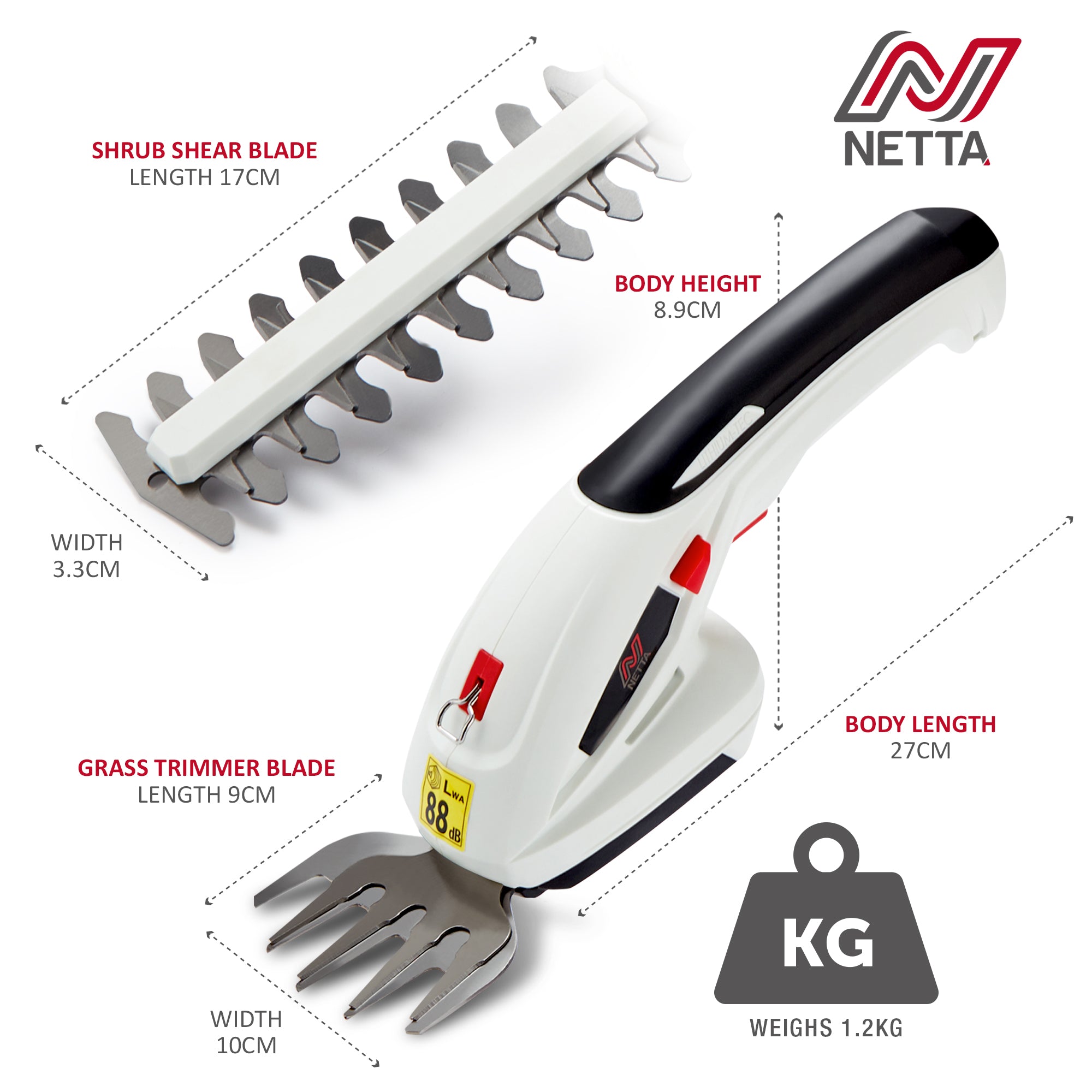 NETTA 2in1 Grass Shear Hedge Trimmer with 7.2V 1500mAh Battery, Edging and Shrub Shear, Garden Cutting Edge Trimmer, Pruner