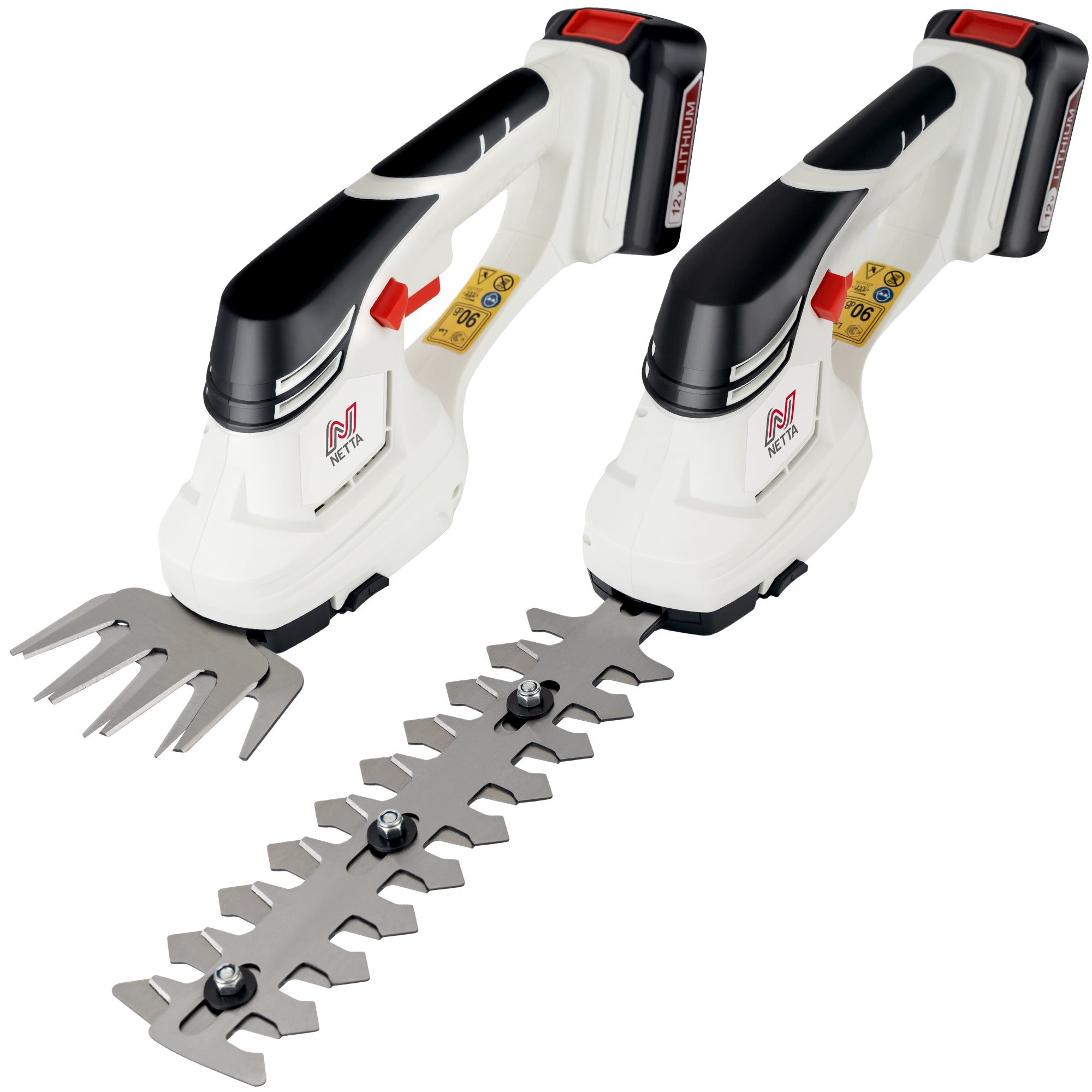 NETTA 2in1 Grass Shear & Hedge Trimmer with 12V Rechargeable 1500mAh Lithium-Ion Battery