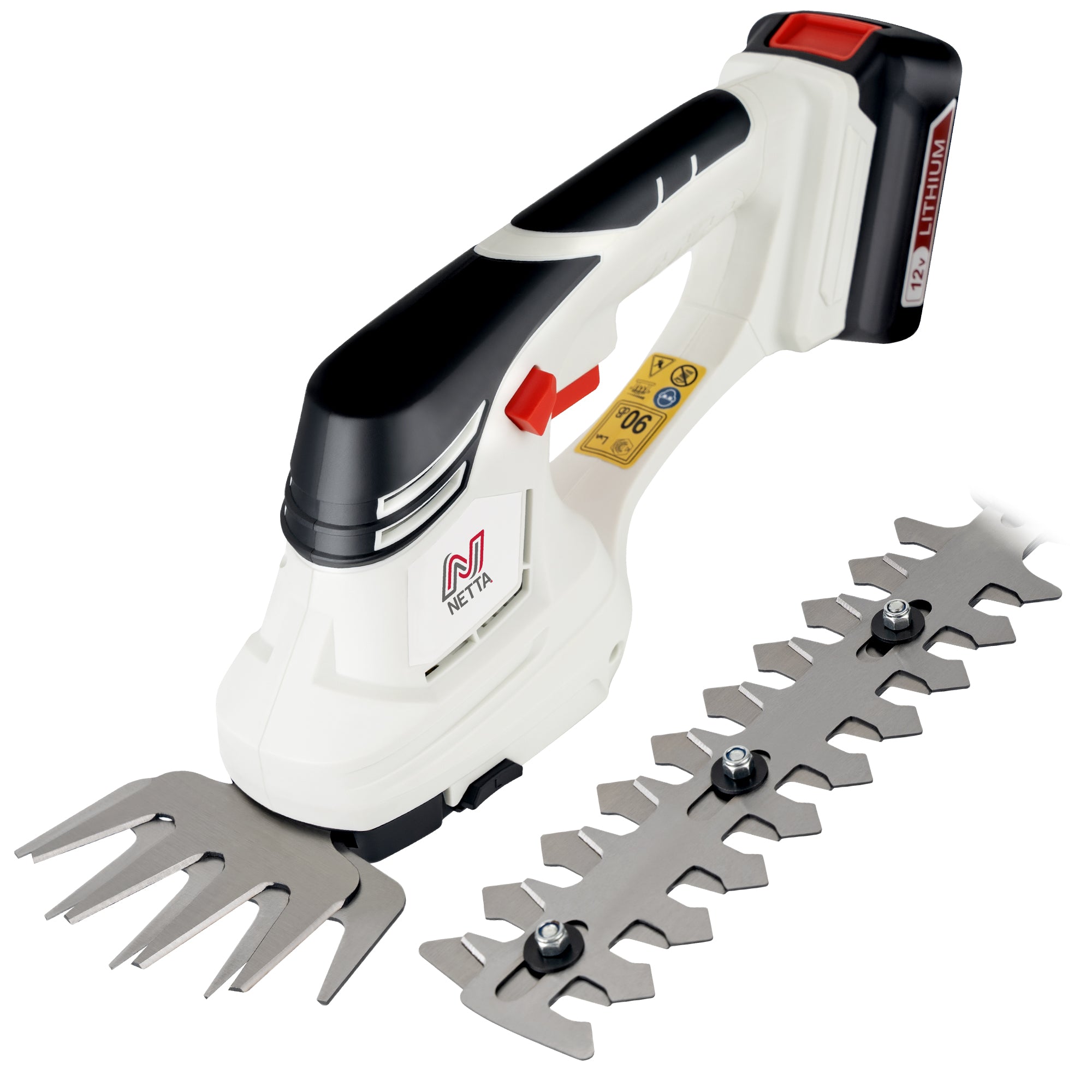 NETTA 2in1 Grass Shear & Hedge Trimmer with 12V Rechargeable 1500mAh Lithium-Ion Battery