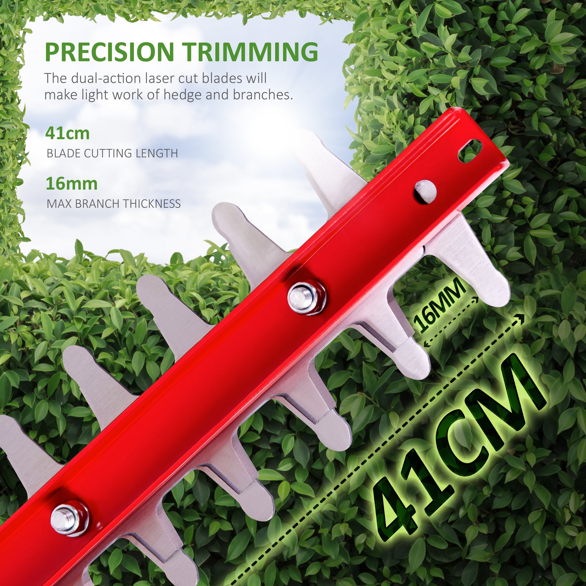 NETTA Cordless Hedge Trimmer Cutter 20V MAX Ultra Light 2.15KG, Battery & Charger Included, 410mm Laser Blade