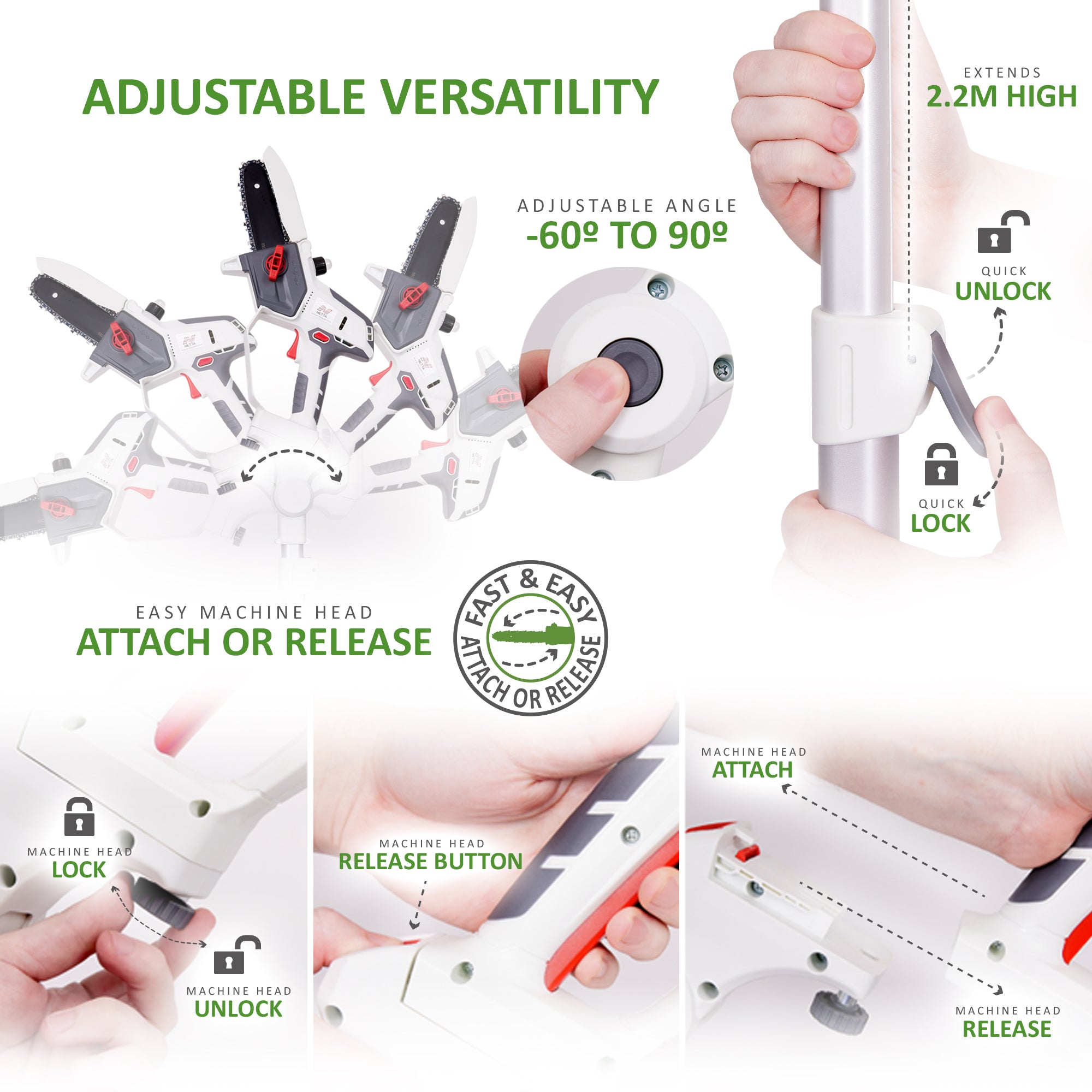 NETTA Cordless 2 in 1 Pole & Handheld Garden Chainsaw, 20V MAX, Battery & Charger Included, 2.2m Long Reach Telescopic Pole