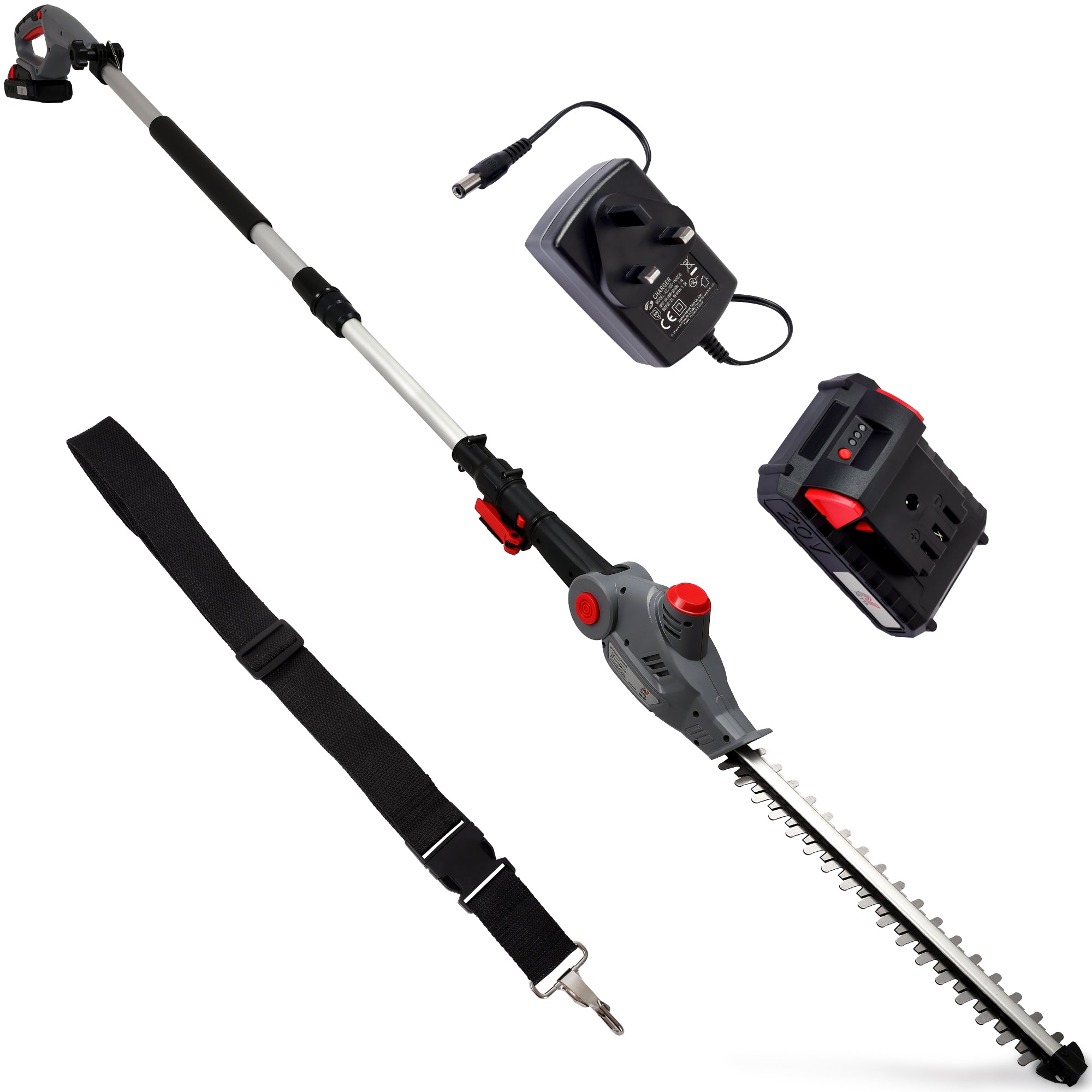 NETTA Pole Hedge Trimmer Cordless, Long Reach Telescopic Cutter, 20V Battery, Charger Included , Adjustable Head