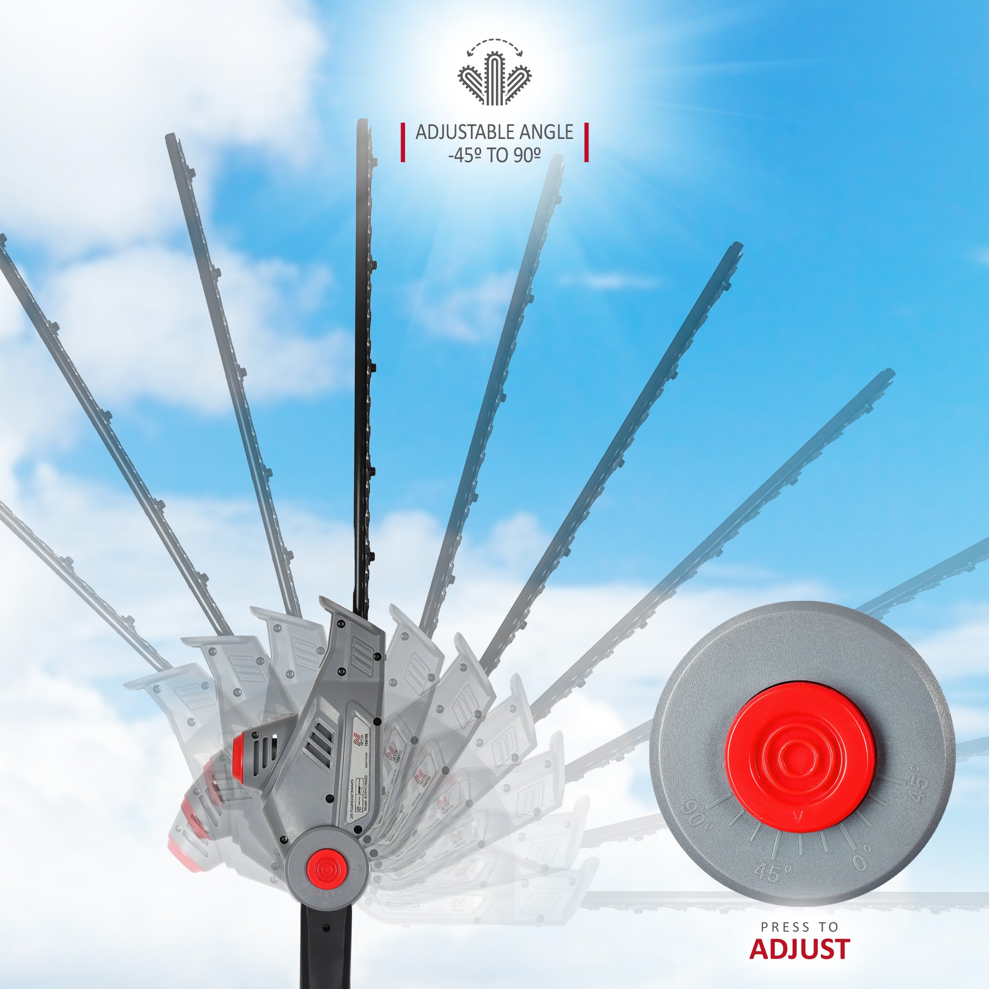 NETTA Pole Hedge Trimmer Cordless, Long Reach Telescopic Cutter, 20V Battery, Charger Included , Adjustable Head