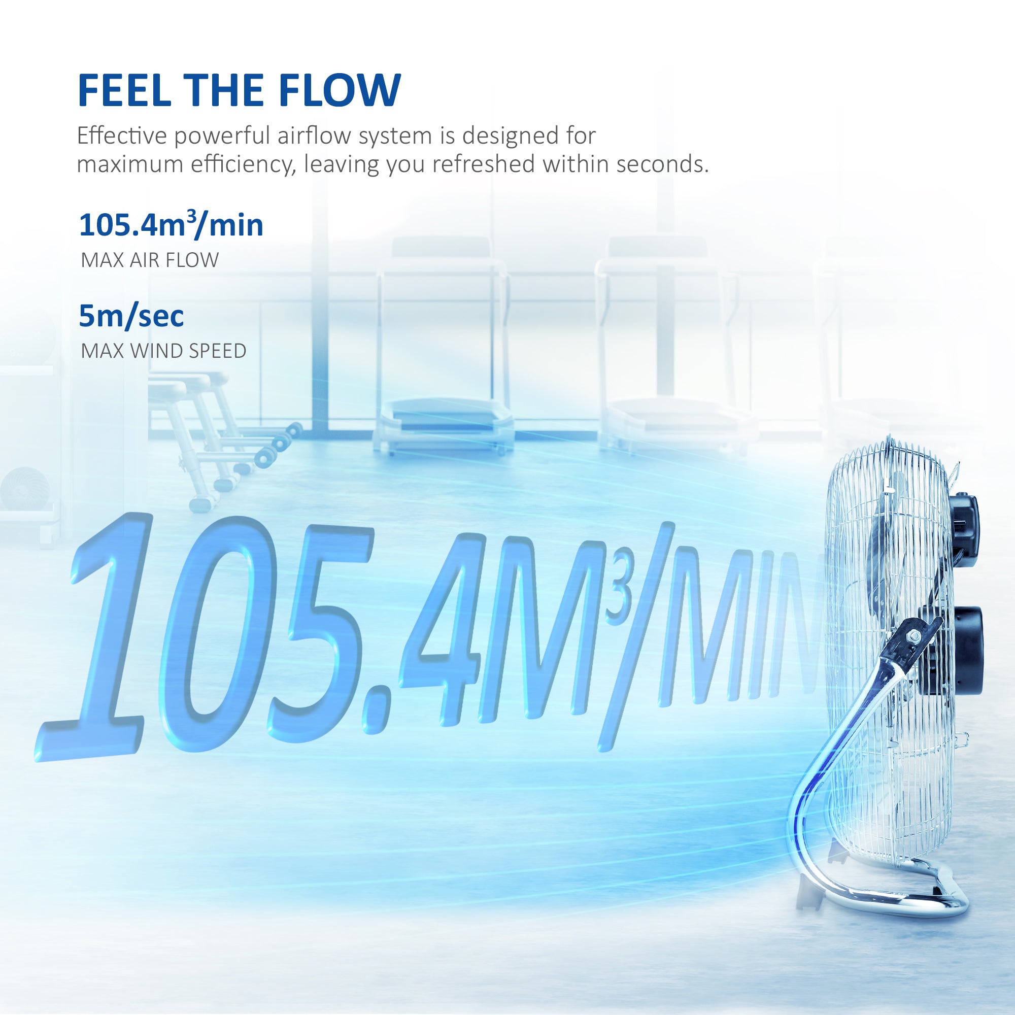 NETTA Gym Floor Fan 3 Speed Settings and Tilt Option, Powerful Circulation, Wall Mountable Chrome