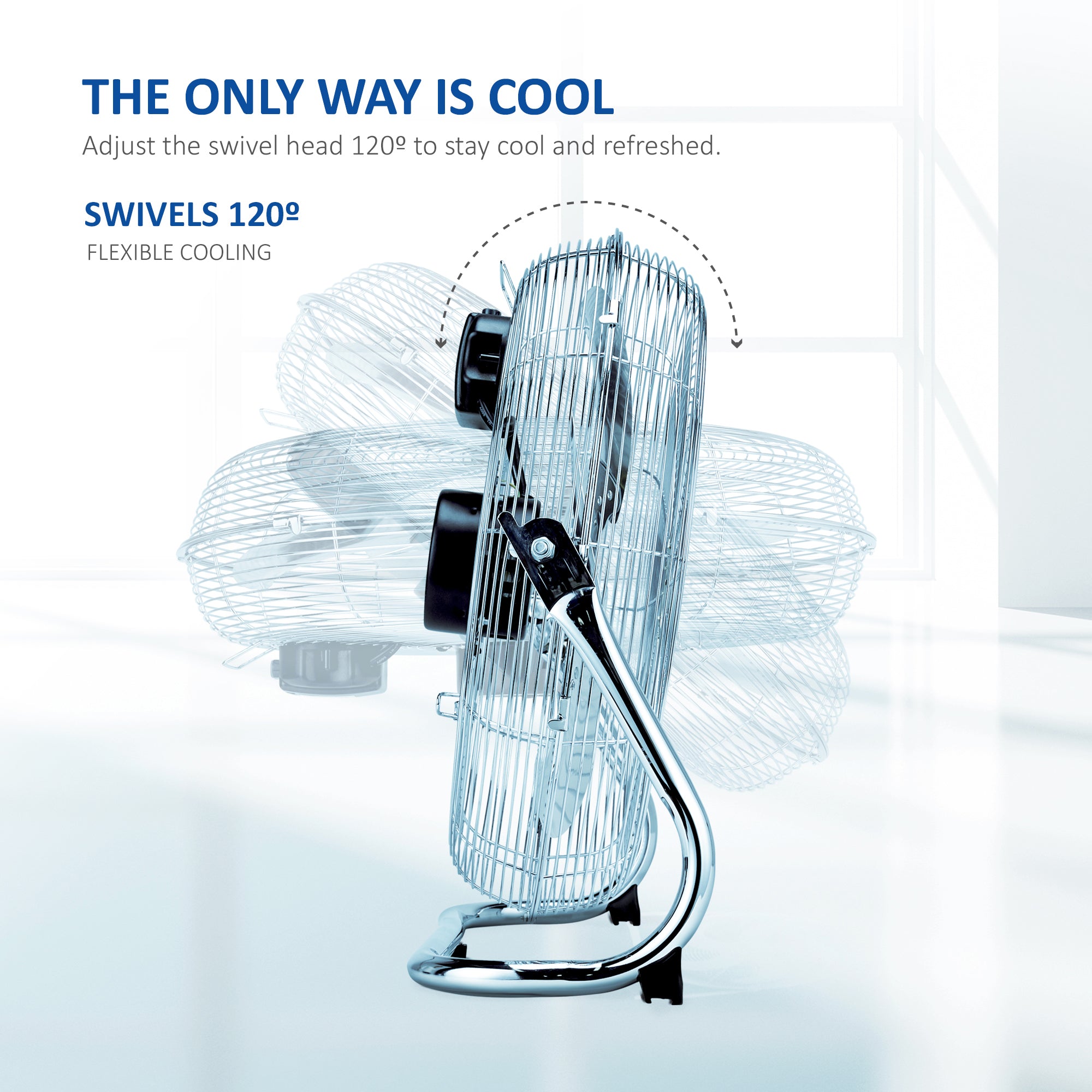 NETTA Gym Floor Fan 3 Speed Settings and Tilt Option, Powerful Circulation, Wall Mountable Chrome