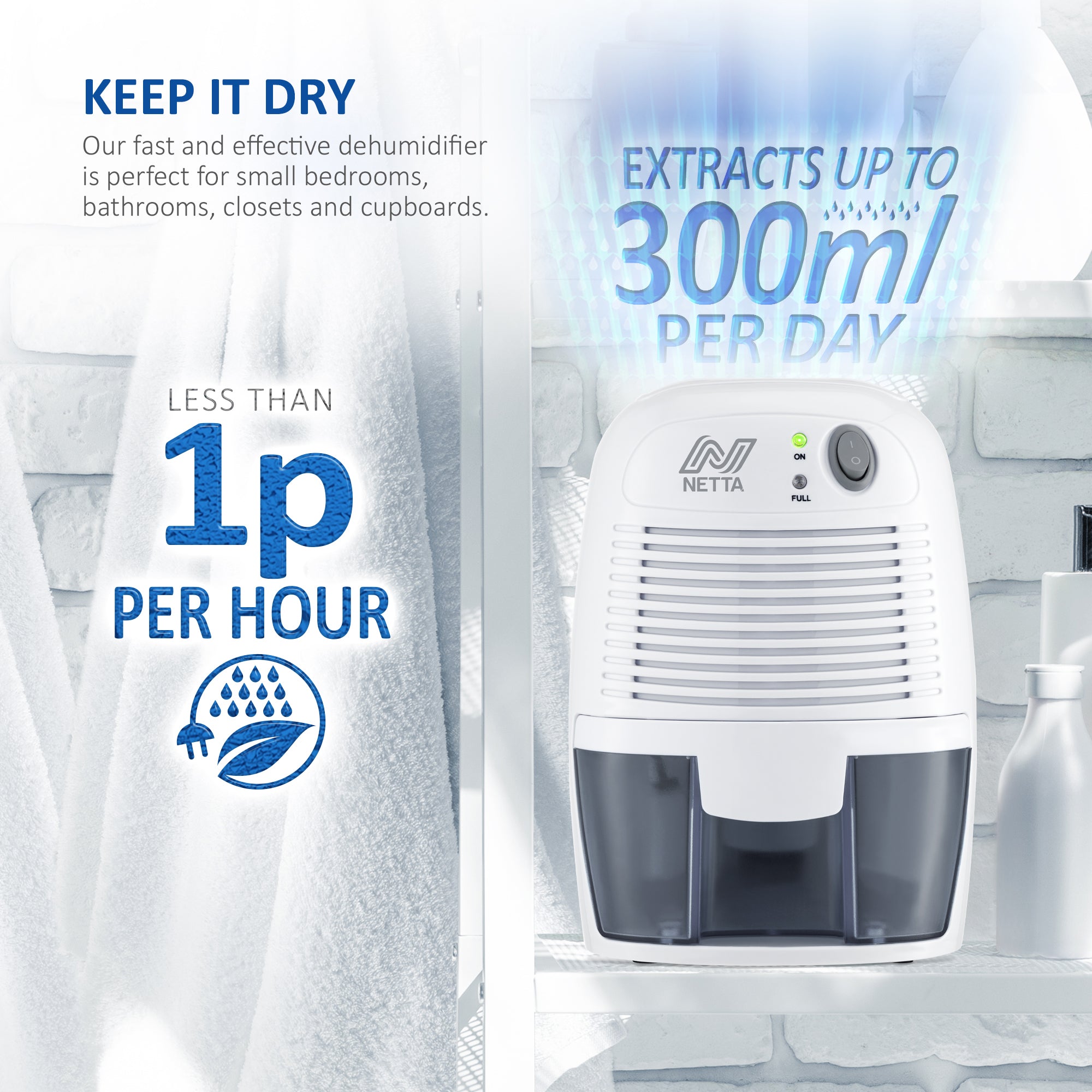 NETTA 500ml Mini Dehumidifier for Removing Damp, Mould, Moisture