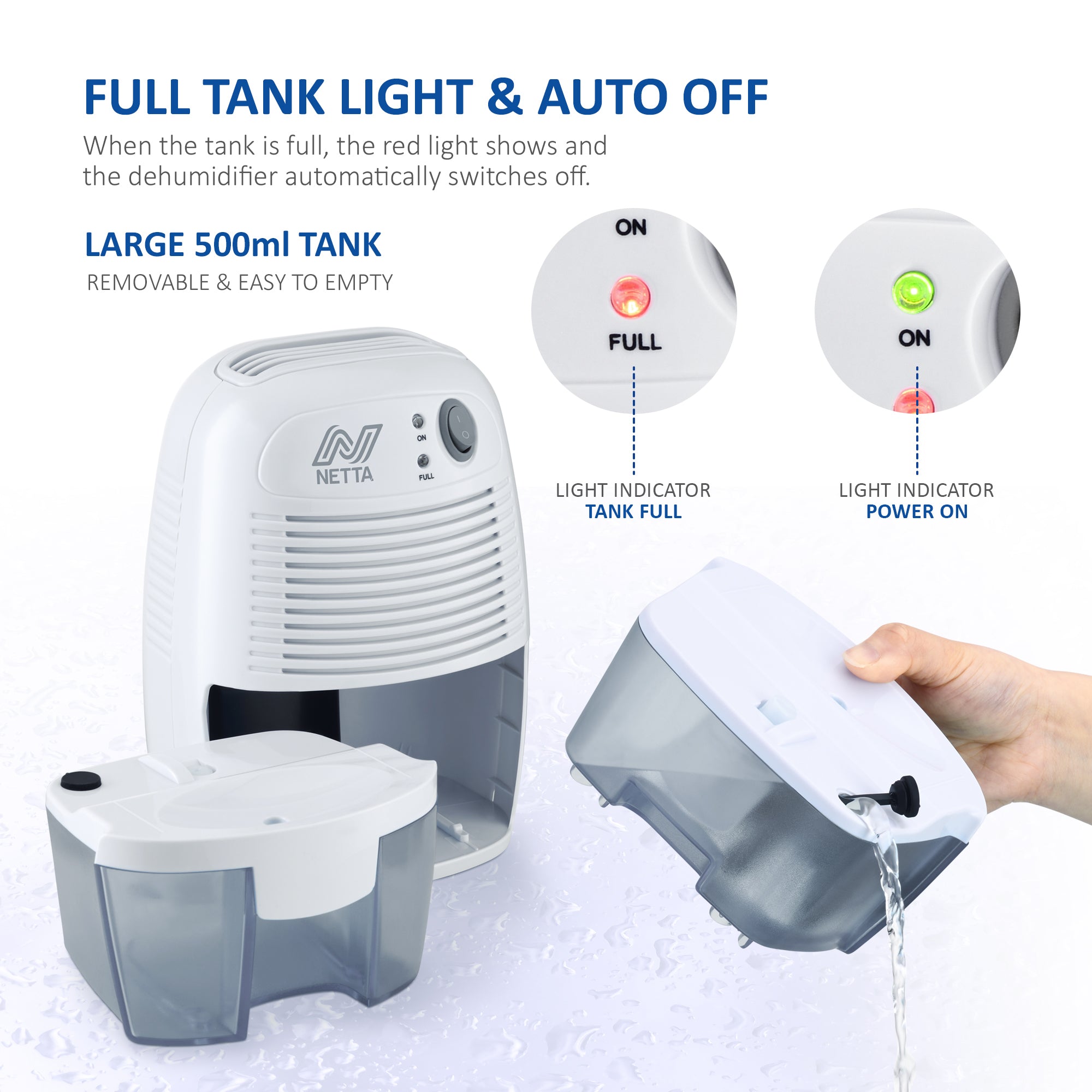 NETTA 500ml Mini Dehumidifier for Removing Damp, Mould, Moisture