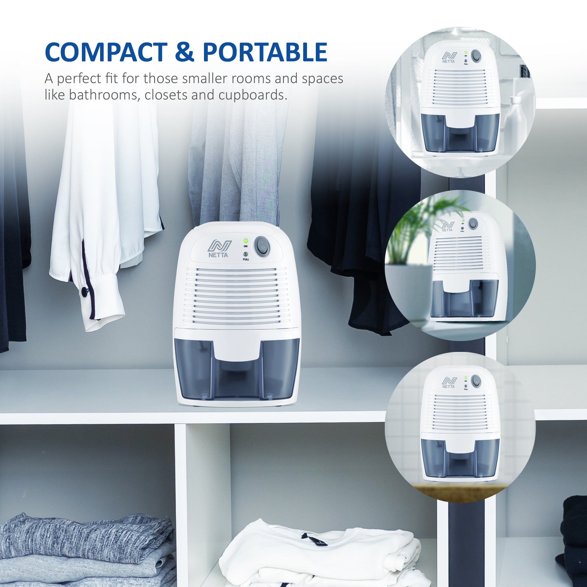 NETTA 500ml Mini Dehumidifier for Removing Damp, Mould, Moisture